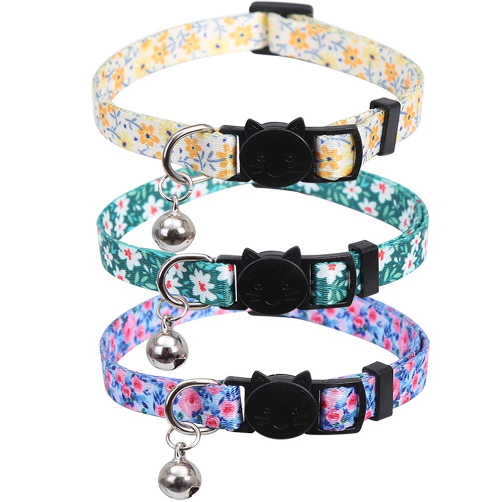 3 Pack Cat Collar Floral With Bell Breakaway Adjustable Flower For Cats Kitten