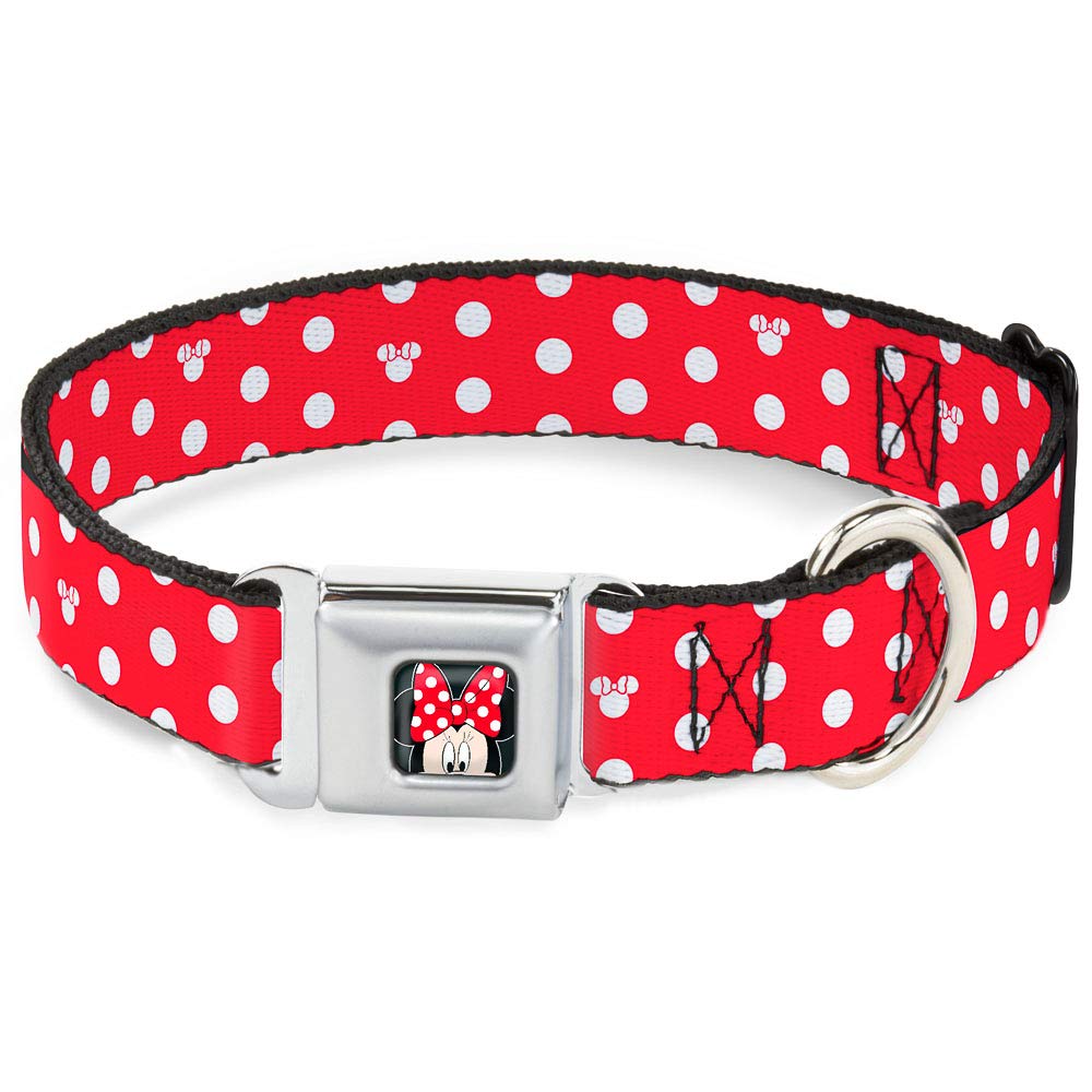 Buckle-Down Seatbelt Buckle Dog Collar - Minnie Mouse Polka Dot/Mini Silhouette Red/White - 1' Wide - Fits 11-17' Neck - Medium