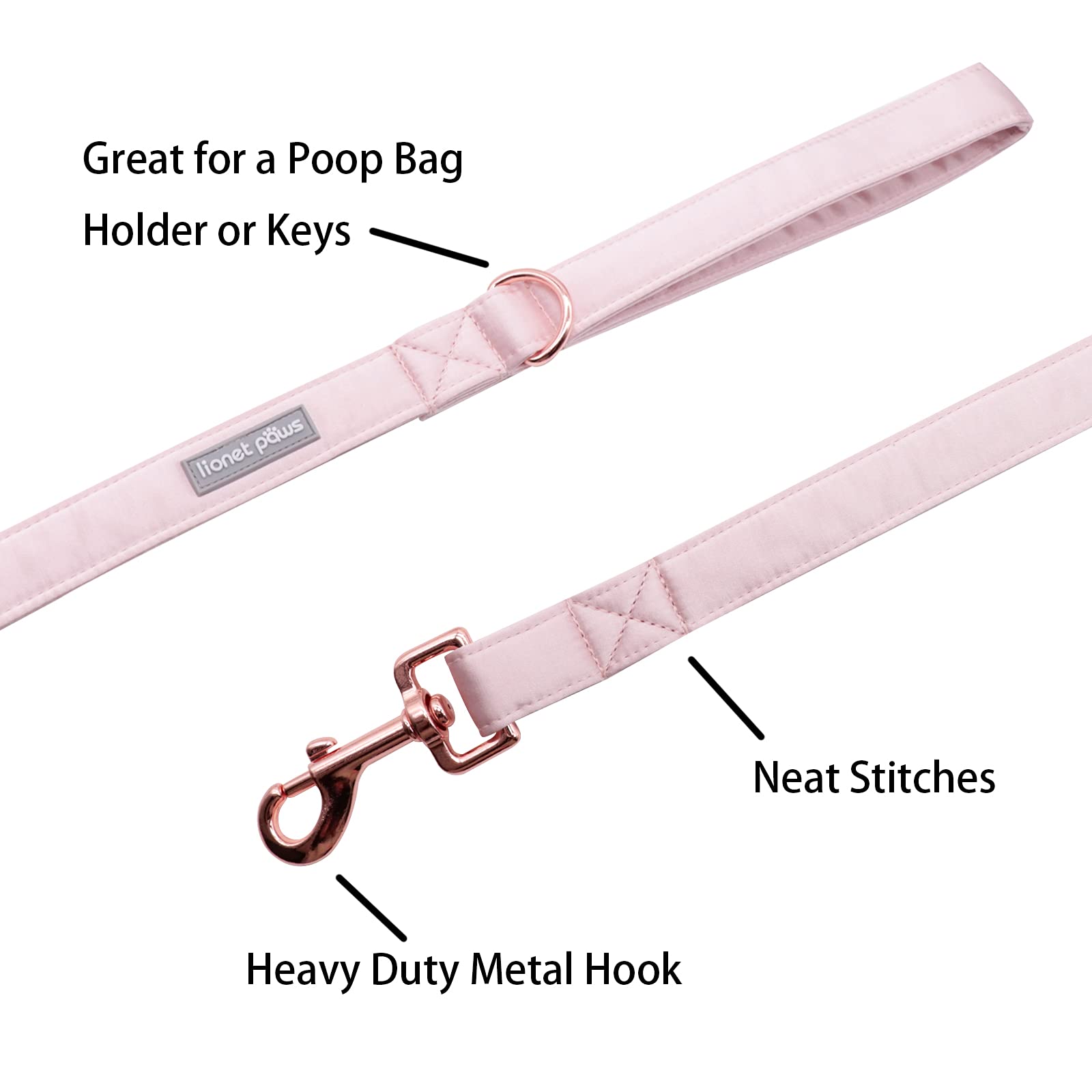 Lionet Paws Dog Leash - Silk Pink Leash For Small Medium Large Dogs Matching Collar For Girl And Boy
