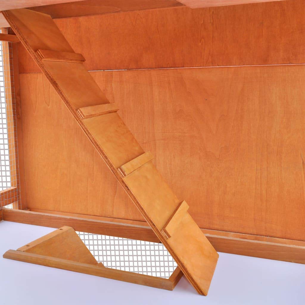 vidaXL Outdoor Wooden Rabbit Hutch, 3-Tier Small Animal House/Pet Cage - Weather-Resistant Roof and Iron Wire Mesh for Visibility & Ventilation - Ladders & Pull-Out Trays for Easy Cleaning