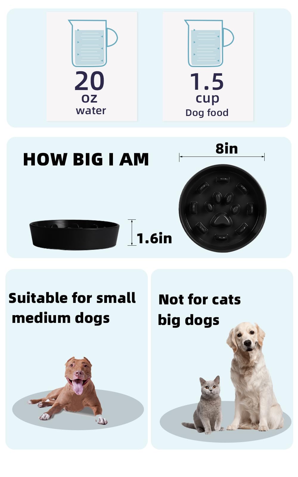 Haotop Ceramic Fun Slow Feeder Dog Bowl, Porcelain Slow Eater Bowl For Dogs (Black)