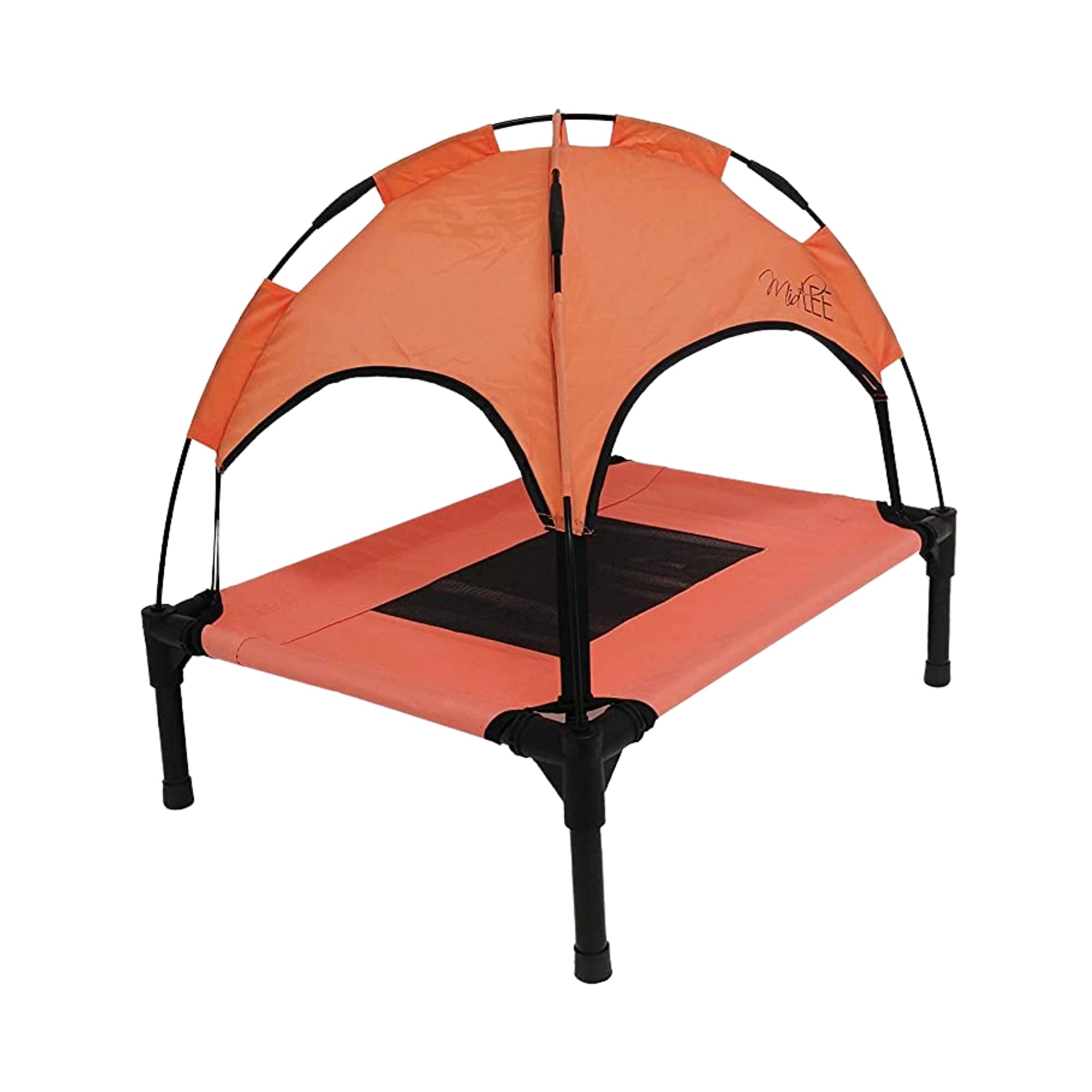 Midlee Salmon Dog Cot With Canopy (24'' X 30'')- Elevated Dog Bed Outside Dog Tent Carrying Bag