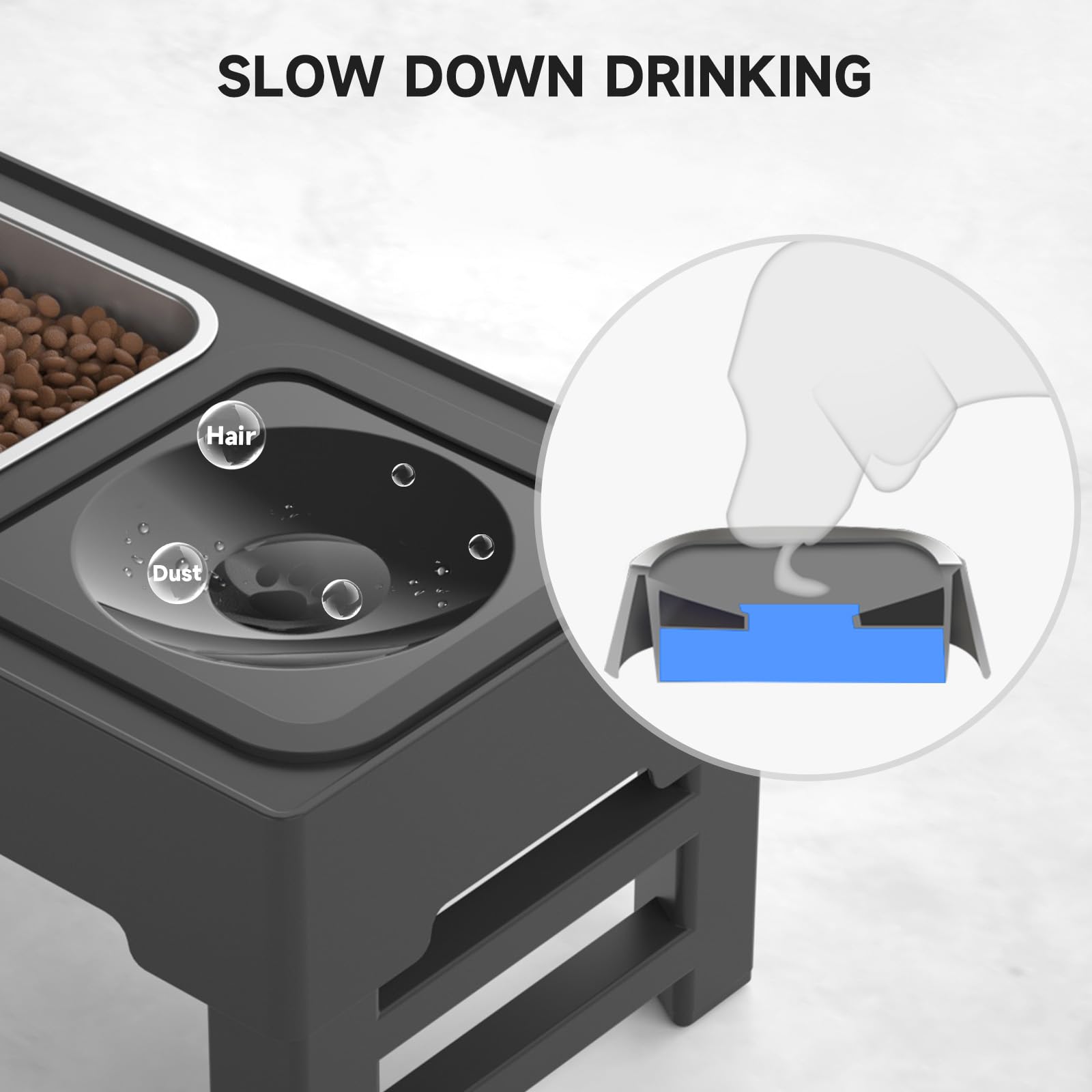 ELS PET Elevated Dog Bowls, Adjustable Raised Dog Bowls with No Spill Dog Water Bowl and Stainless Steel/Slow Feeder, for Small