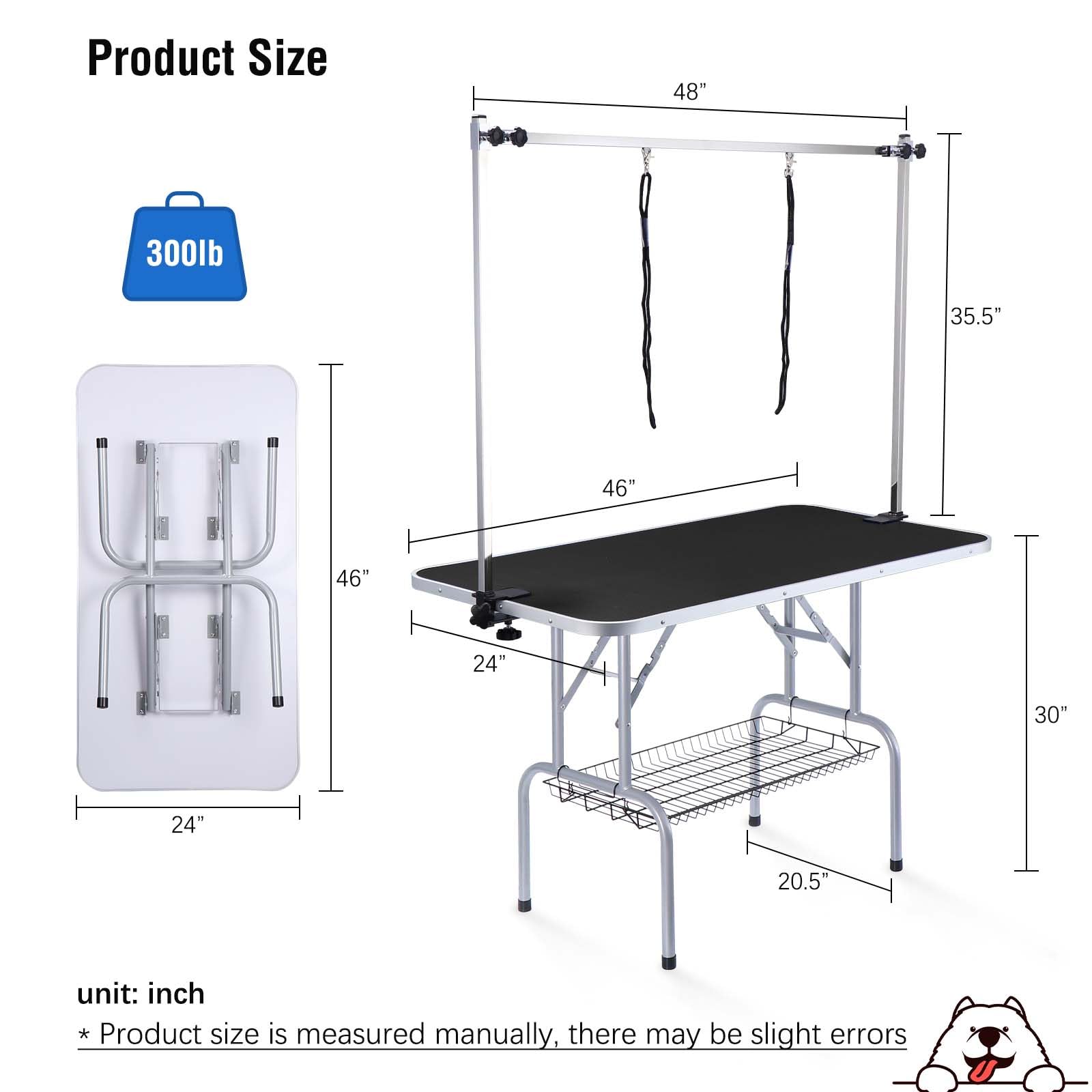 Unovivy 46-Inch Dog/Pet Grooming Table Foldable Height Adjustable, Portable Dog Grooming Table With Arm Noose & Mesh Tray, Maxim