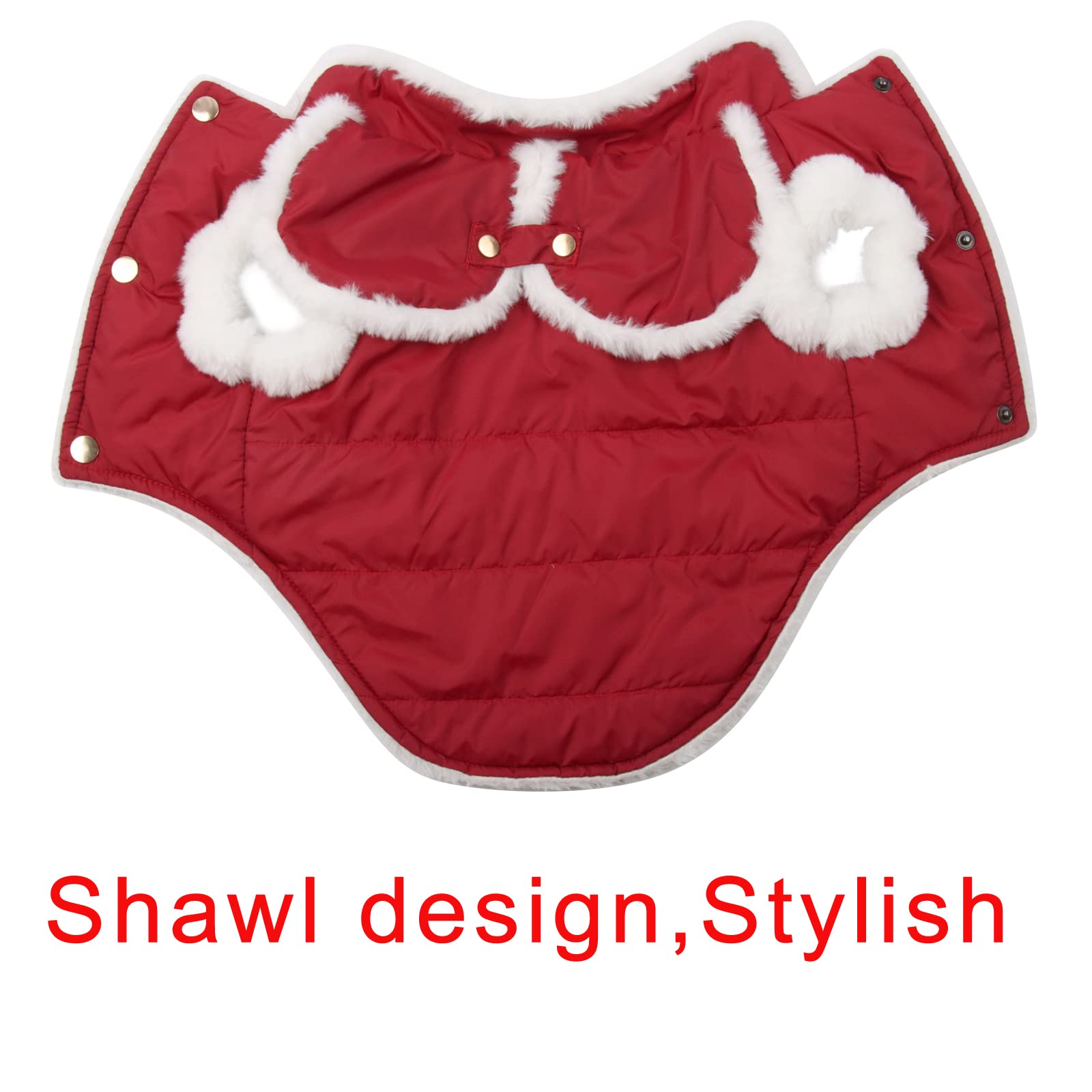 Joydaog Shawl Design Fleece Lined Warm Dog Jacket For Puppy Winter Cold Weather,Soft Windproof Small Dog Coat,Red M