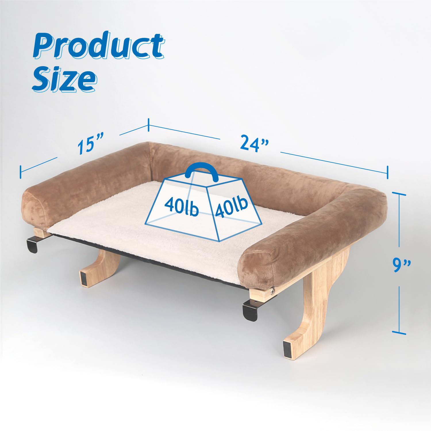 Zakkart Cat Perch For Window Sill With Bolster - Orthopedic Hammock Design With Premium Hardwood & Robust Metal Frame - Cat Window Seat For Large Cats And Kittens - Natural Color Wood With Brown Bed