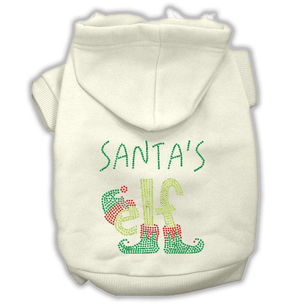 Christmas Pet, Dog & Cat Hoodie Rhinestone, 'Santa'S Elf' Cream Sm (3-6 Lbs.)