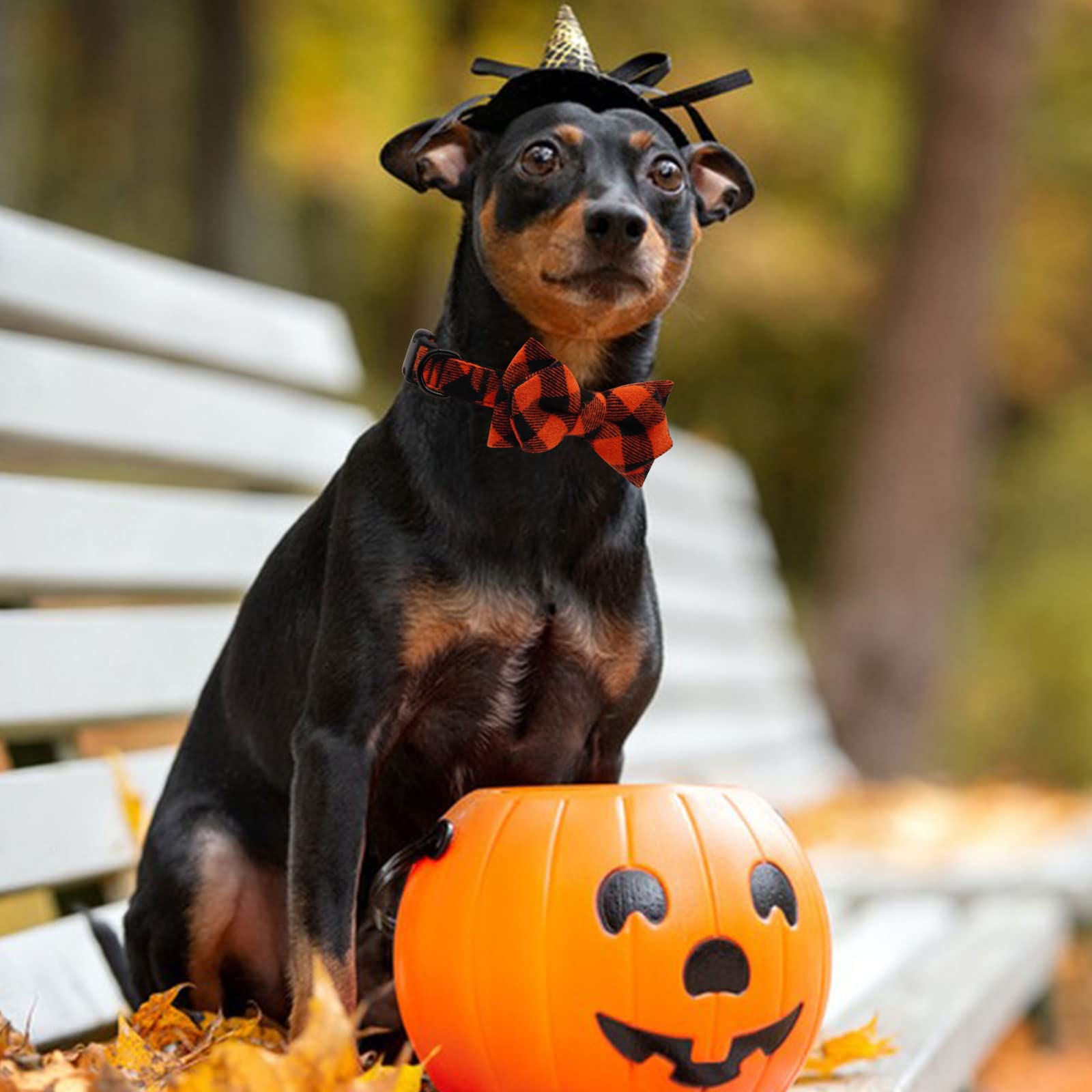 Azuza Fall Dog Collar, Soft & Comfortable Dog Collars With Bow, Plaid Dog Collars For Medium Dogs