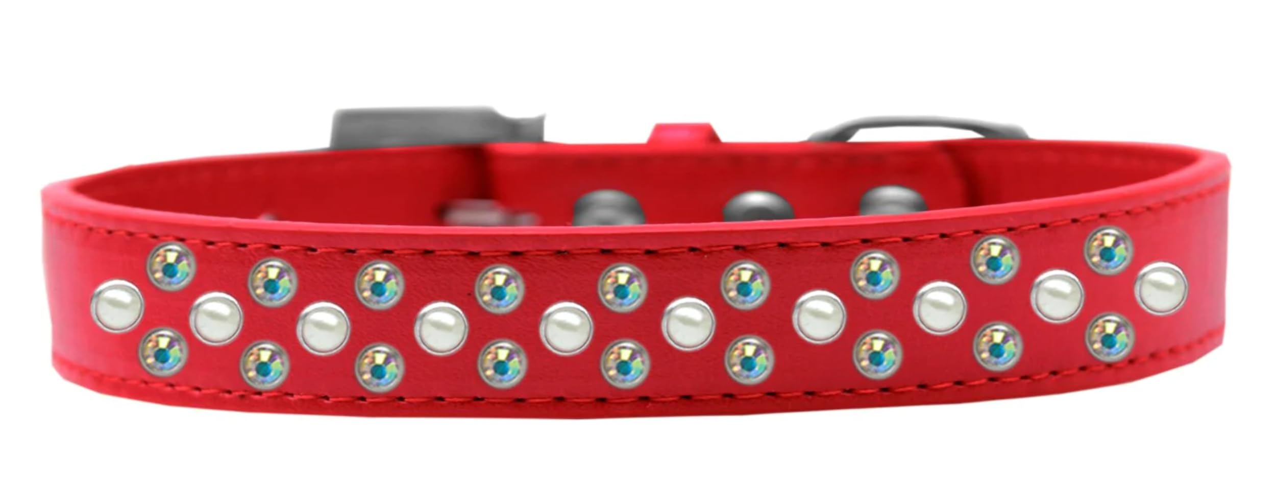 Dog, Puppy & Pet Fashion Collar, Pearl and Aurora Borealis Crystal Rimsets Sprinkles Red 12
