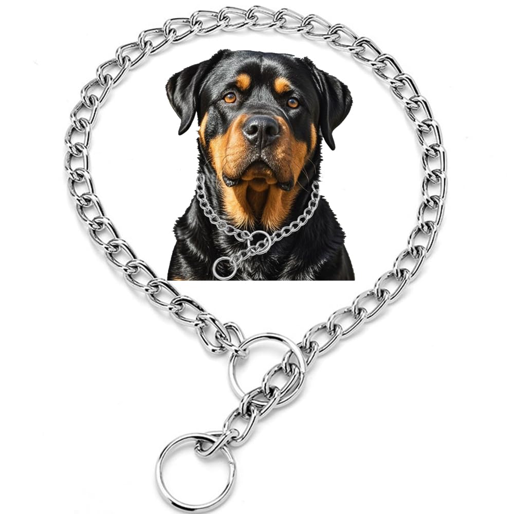 Silver Chain Dog Collars For Large Dogs,Heavy Duty Training Collar For Dogs Metal Slip P Link Martingale Collars Puppy Chain For