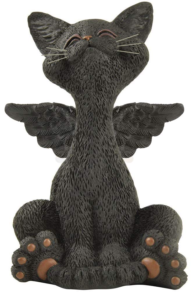 Whimsical Black Cat Angel Figurine With Angel Wings - Happy Cat Collection - Gifts For Cat Lovers, Cat Lover Gifts For Women, Cat Lover Gifts For Men, Cat Decor For Cat Lovers, Cat Memorial Gifts