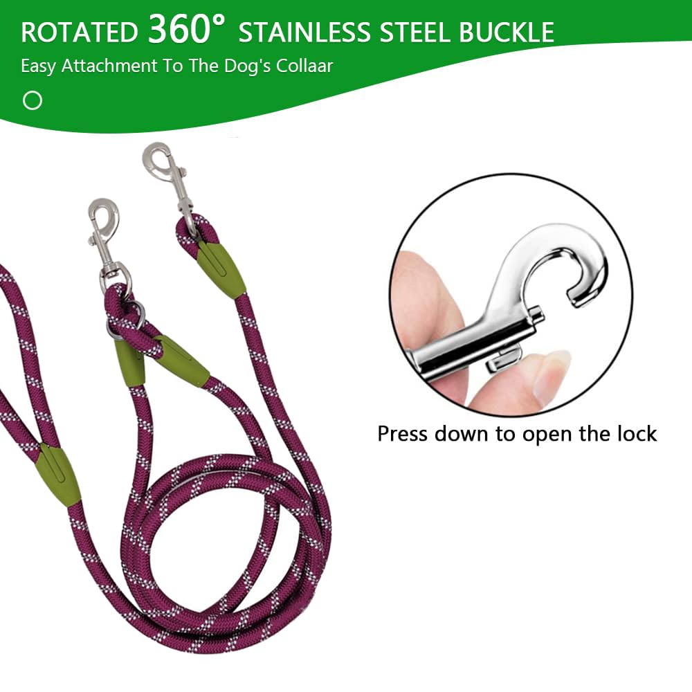 Pawstrip Hands Free Dog Leash Waist & Crossbody Rope With Slip Lead Durable For 2 Dogs Nylon Reflective Heavy Duty Hiking Bungee Leash For Small Large Dogs (Purple)