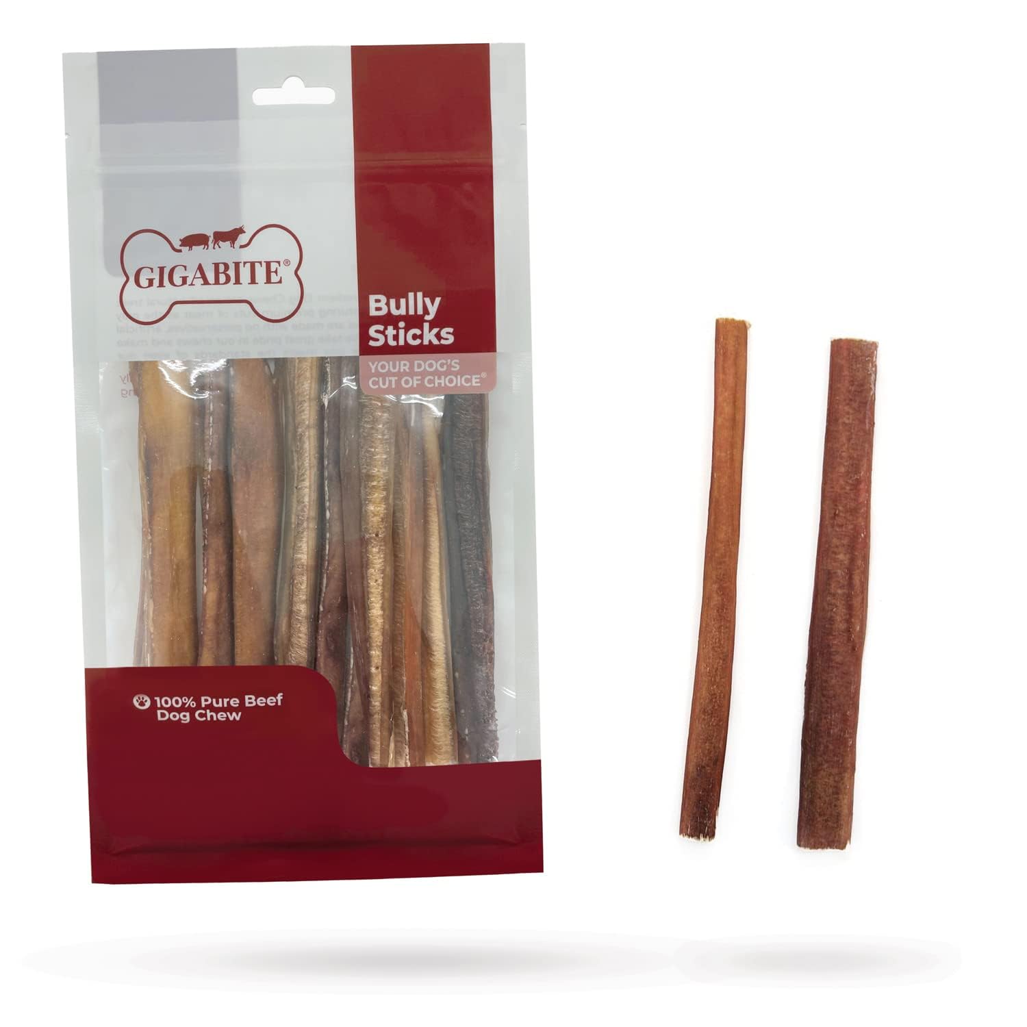GigaBite 6 Inch Natural Odor Bully Sticks Treats (10 Pack) All Natural, Free Range Beef Pizzle Dog Chews - by Best Pet Supplies