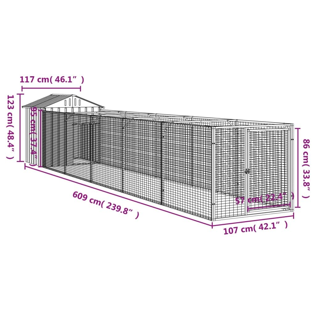 vidaXL Dog House with Roof Light Gray 46.1x239.8x48.4 Galvanized Steel