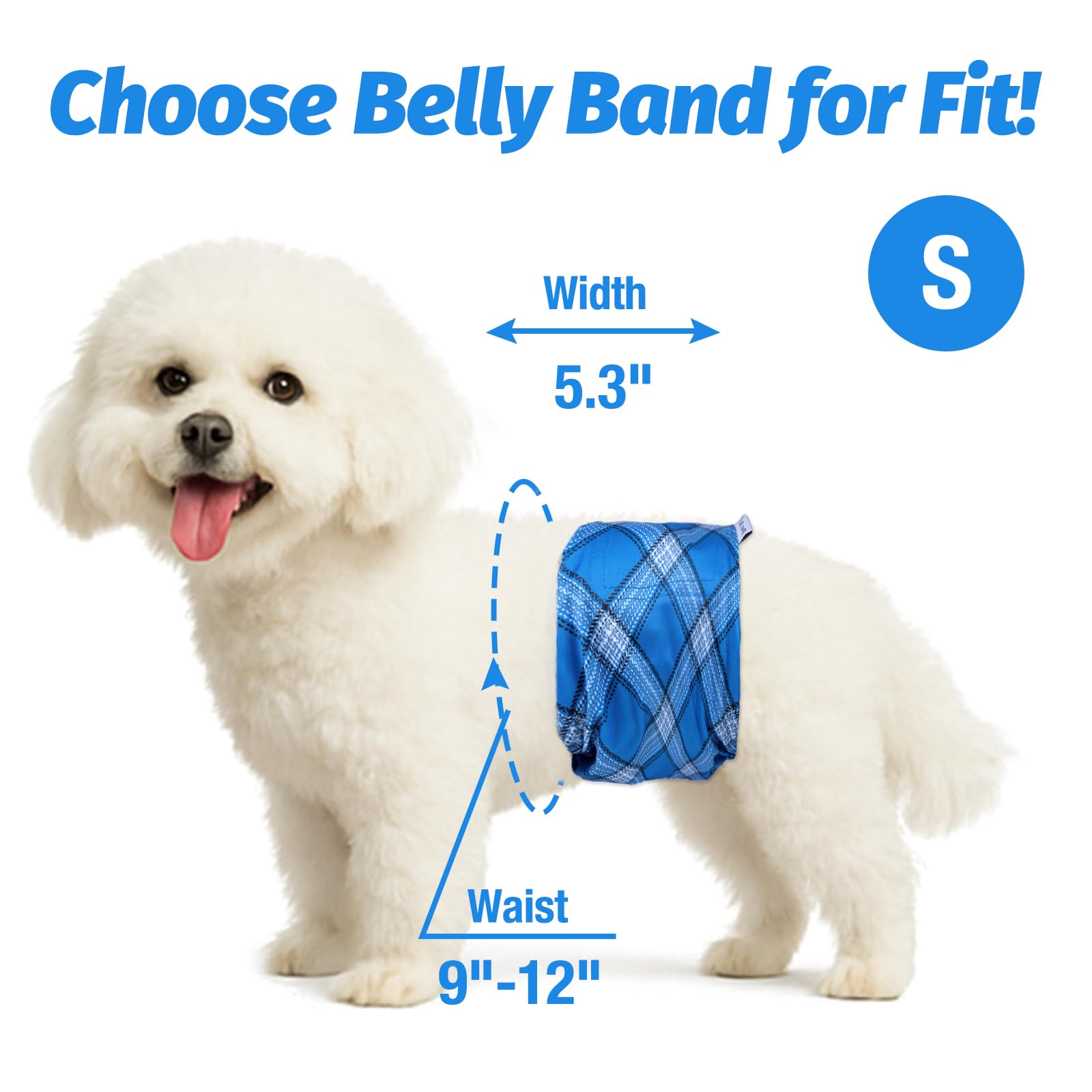 Pet Soft Dog Belly Bands - Washable Male Dog Diapers Belly Band For Male Dogs, Reusable Male Dog Belly Wraps 3Pack For Doggy Puppy(Blue Plaid, S)