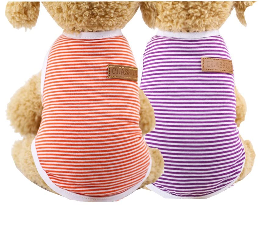 Kutkut Combo Of 2 Dog Striped T-Shirt Puppy Clothes For Small Dogs, Stretchy Summer Cotton Cat Vest Doggy Tee Tank Top For Shiht
