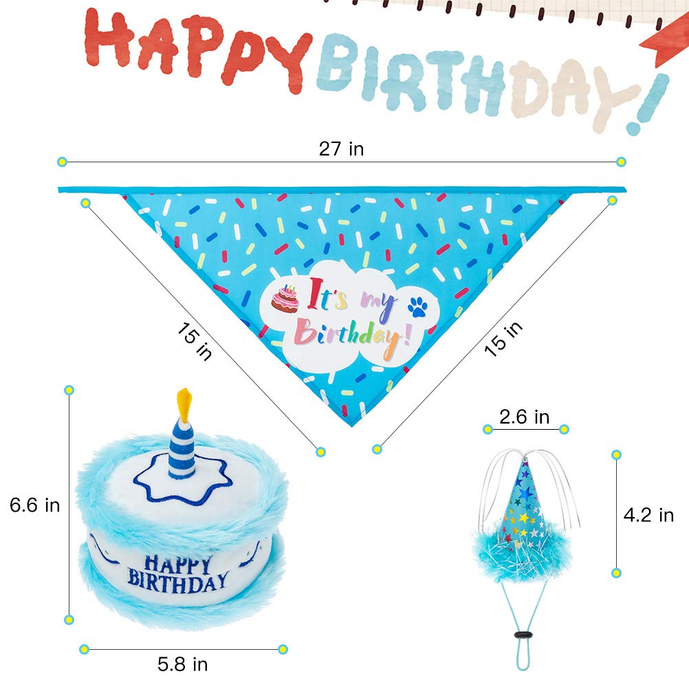 Expawlorer Dog Birthday Bandana Set - Cute Hat And Squeaky Cake Toy For Birthday Party Supplies Gift - Great For Small Medium La
