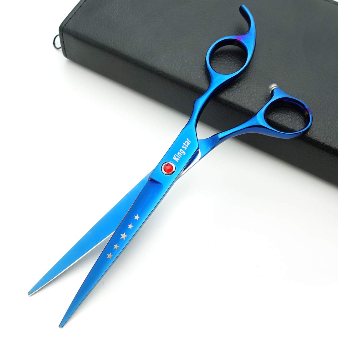 7.0in Titanium Professional Pet Grooming Scissors Set,Straight & Thinning & Curved Scissors 3pcs Set for Dog Grooming,A350 (Blue
