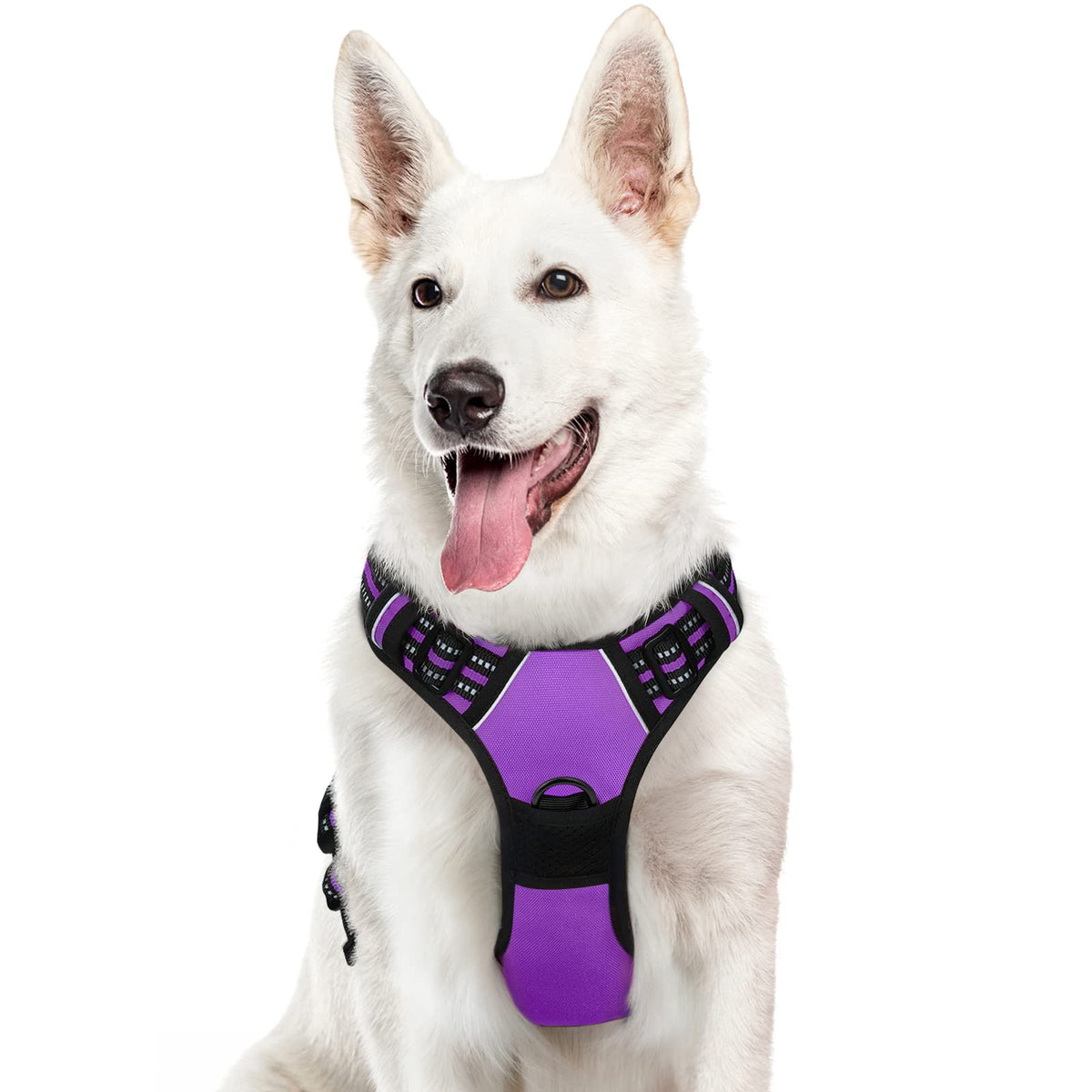 Eagloo Dog Harness Large Breed, No Pull Service Vest With Reflective Strips And Control Handle, Adjustable And Comfortable For Easy Walking, No Choke Pet Harness With 2 Metal Rings, Purple, Xl