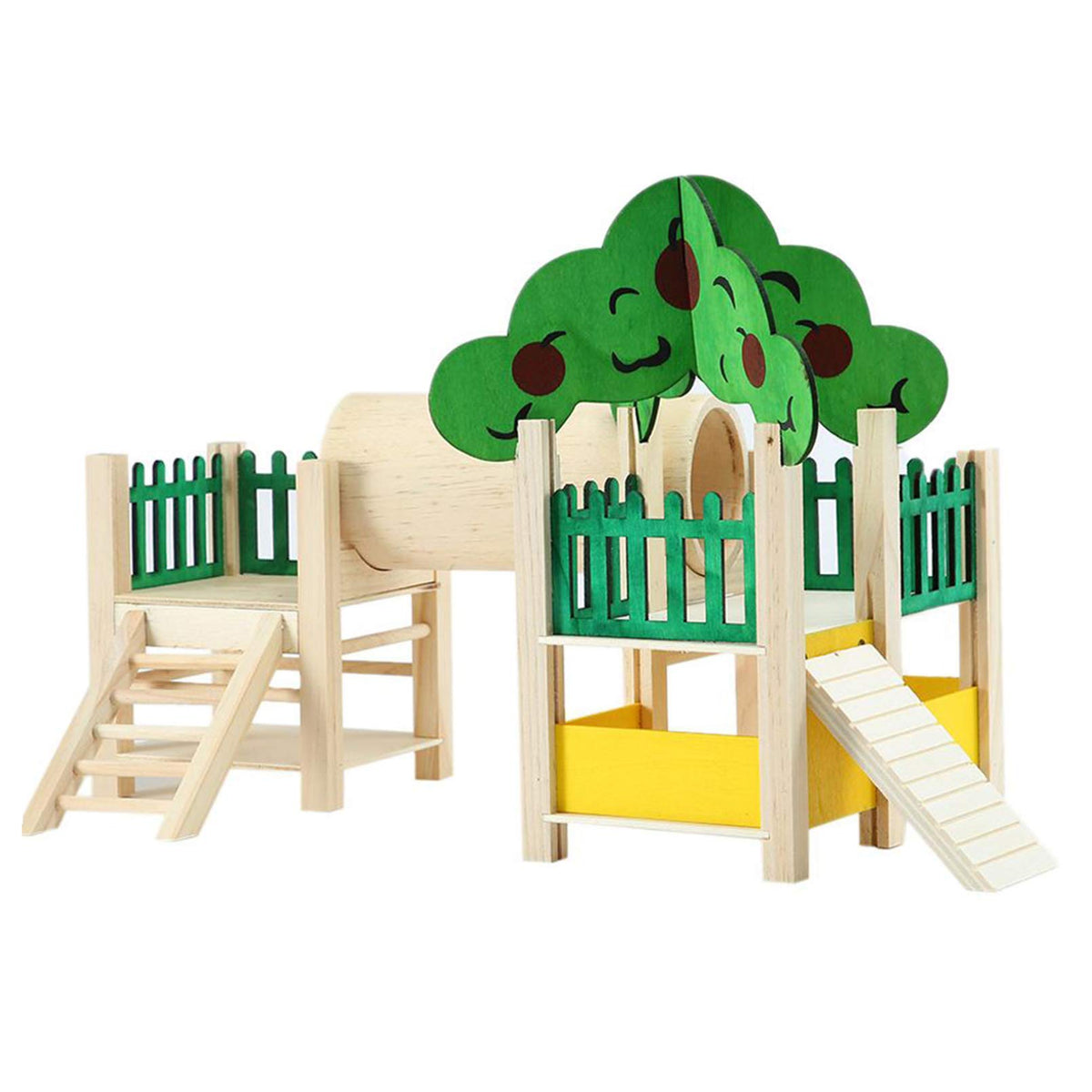 Dwarf Hamster Houses And Hideouts, Rat Playground Activity Platform Villa With Tube Tunnel Climbing Ladder Natural Wooden Toys F