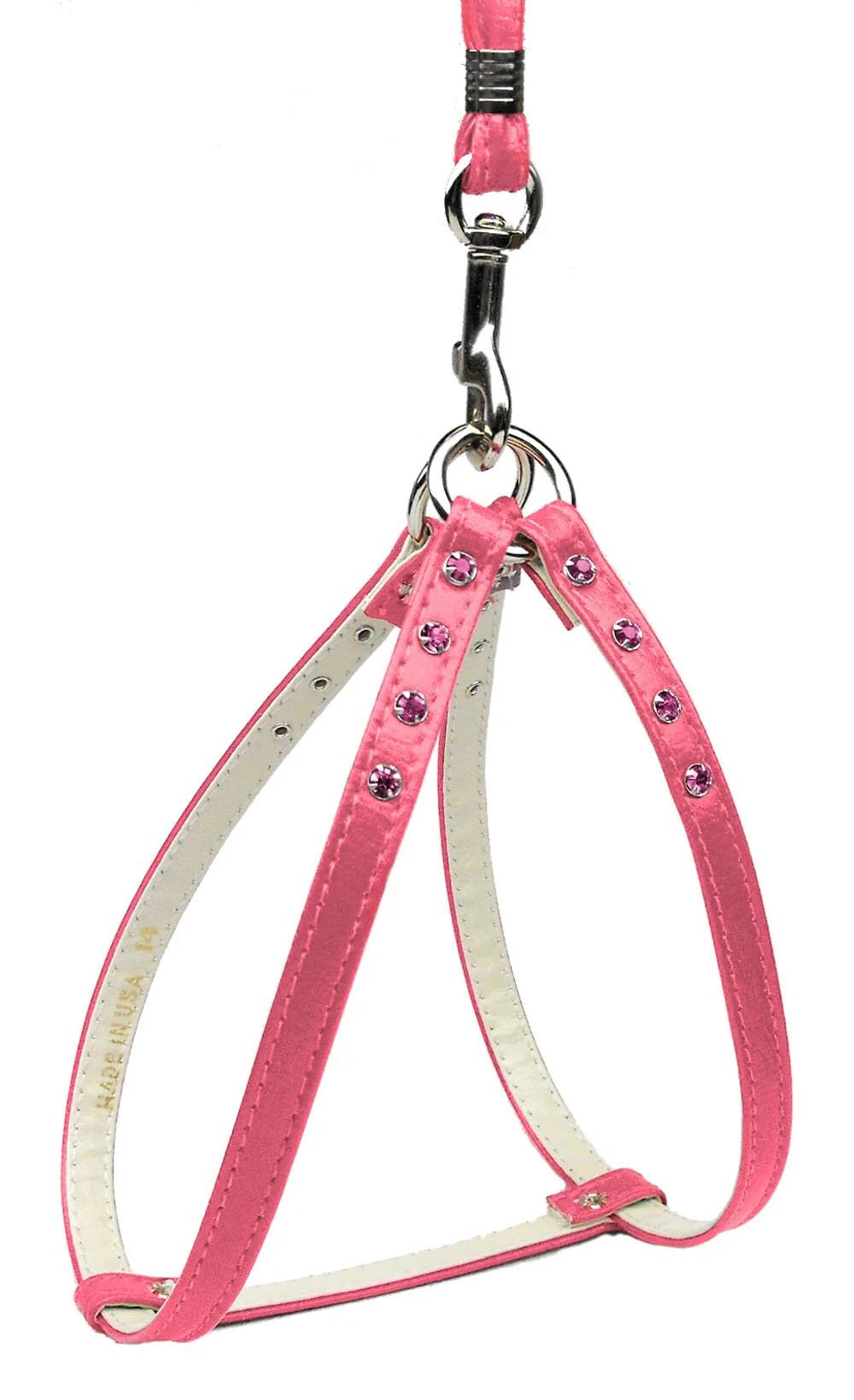 Dog, Puppy & Pet Step-in Harness, Colored Crystal Rhinestones Pink W/Pink Stones 18