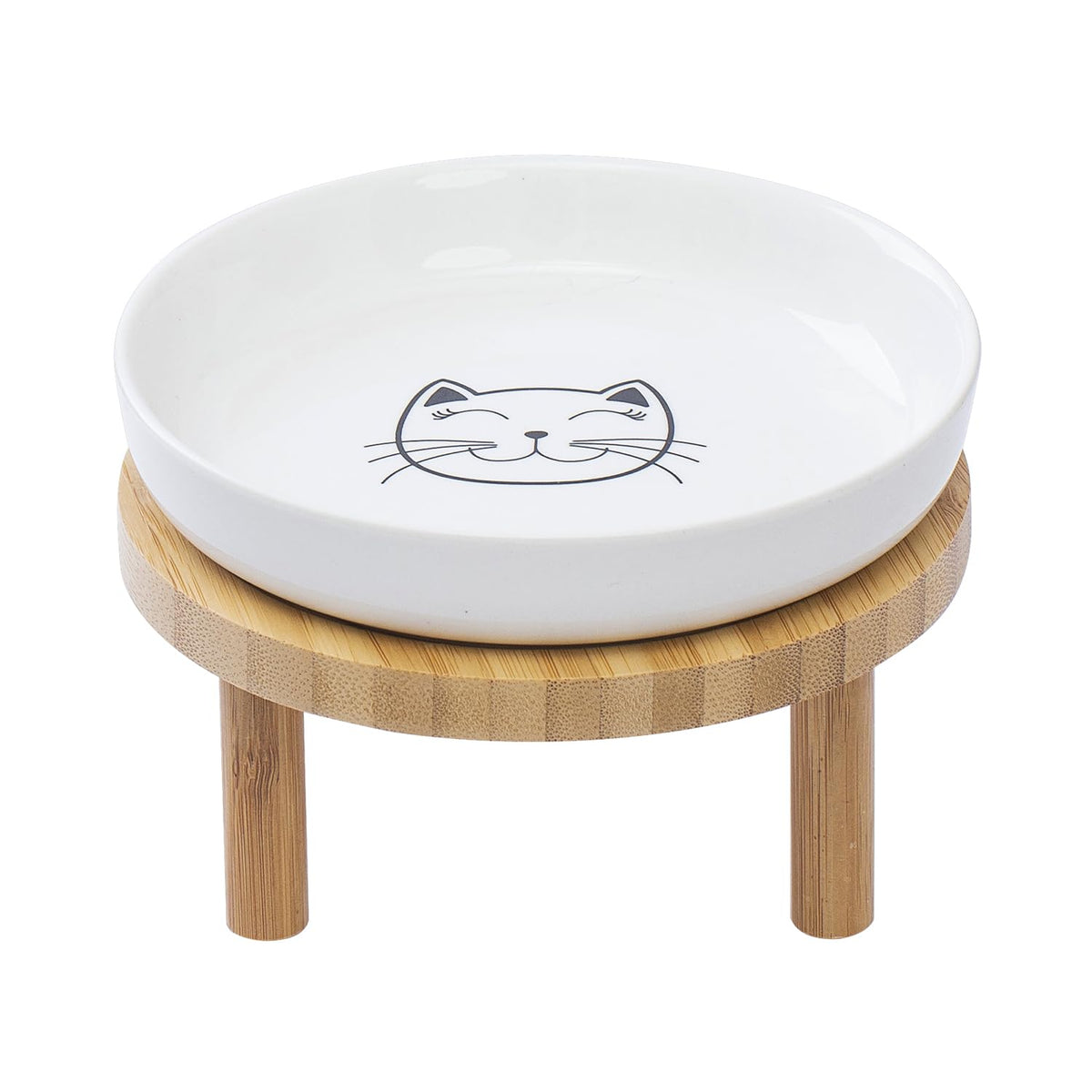 Lusifaco Shallow Elevated Cat Bowls,5.9 Inch Wide Raised Ceramic Cat Dishes With Bamboo Stand, Whisker Friendly Pet Water Or Foo