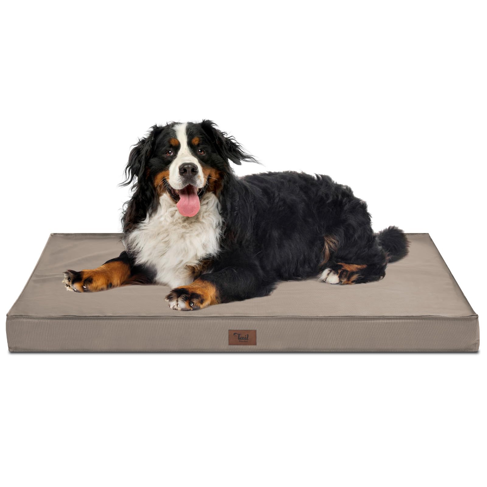 Tail Stories Dog Crate Bed Washable Dog Beds For Large Dogs, Big Waterproof Orthopedic Dog Bed With Egg Crate Foam Pet Bed Mat, Removable Oxford Cooling Cover, Khaki