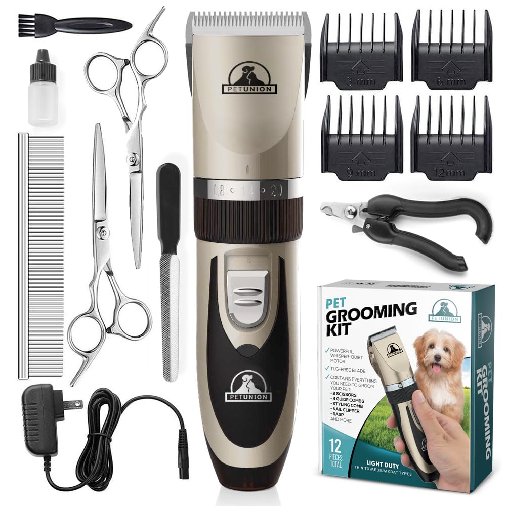 Professional Dog Grooming Kit - Cordless Low Noise Dog Clippers For Grooming Thick Coats - All Pet Safe Cat Hair Trimmer - Pet G