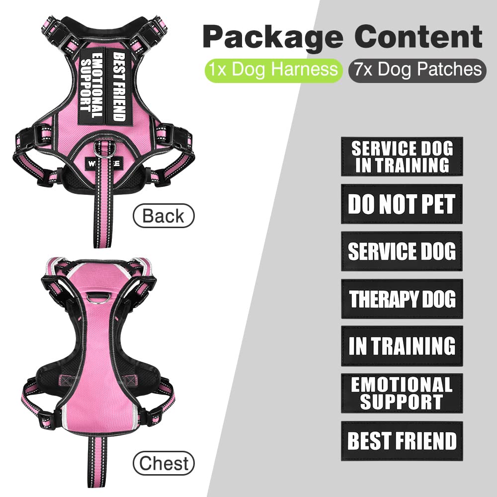 Winsee Service Dog Vest No Pull Dog Harness With 7 Dog Patches, Reflective Pet Harness With Durable Soft Padded Handle For Training Small, Medium, Large, And Extra-Large Dogs (Large, Pink)