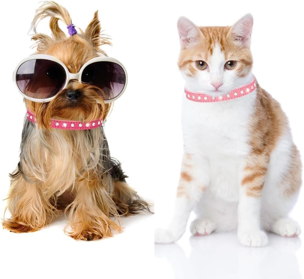 Haoyueer Cute Dazzling Sparkling Elegant Fancy Suede Leather 1 Rows Bling Rhinestone Crystal Jeweled Small Pet Cat Dog Puppy Collar(Pink,S)