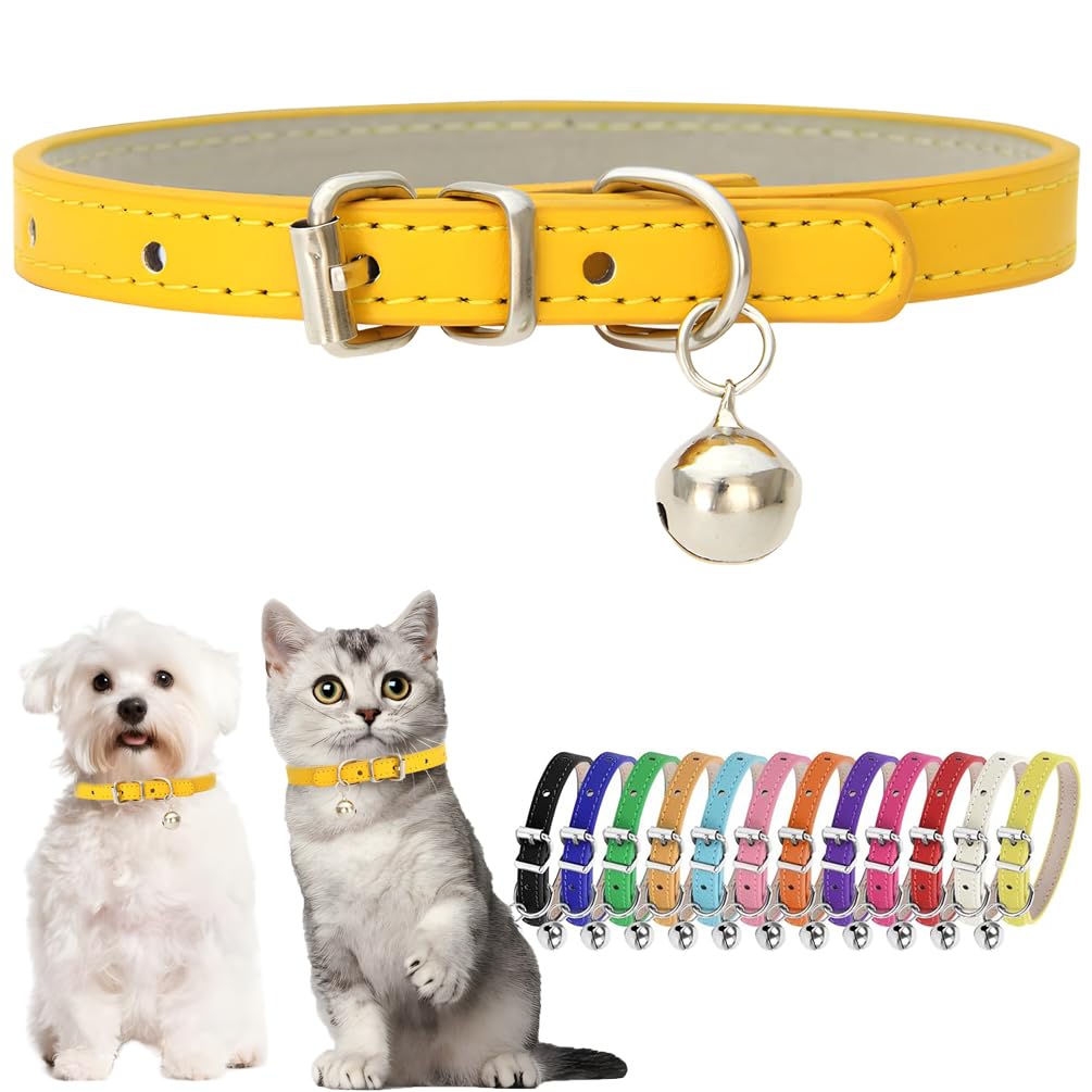 Gold Kitten Collar With Bell Pu Leather Puppy Collar With Bell Adjustable Buckle Cat Collars For Xxsmall Xs Tiny Little Extra Sm