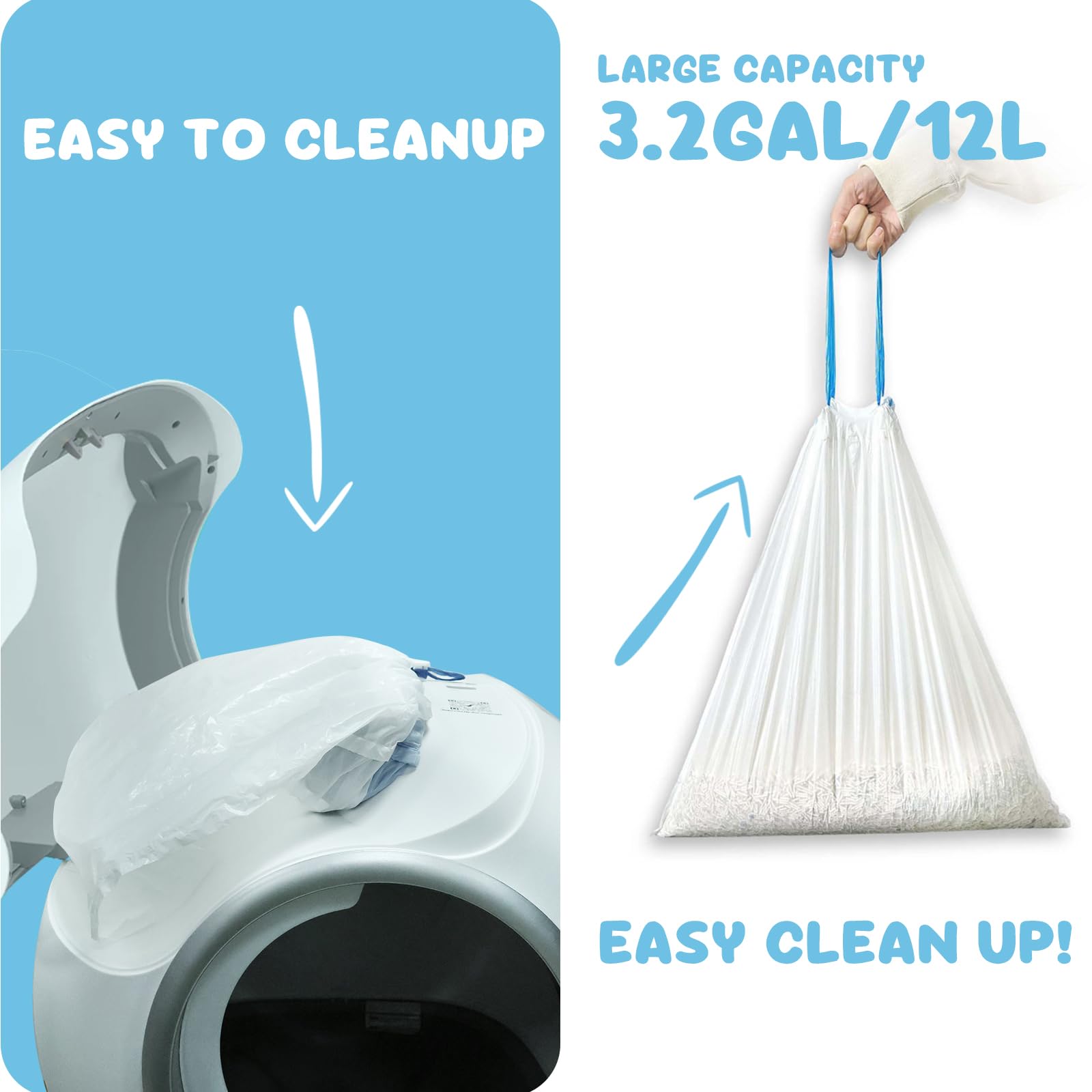 120 Count Cat Litter Box Liners For Self-Cleaning Cat Litter Box, Replacement Kitty Litter Liners, 8 Rolls Drawstring Trash Bags