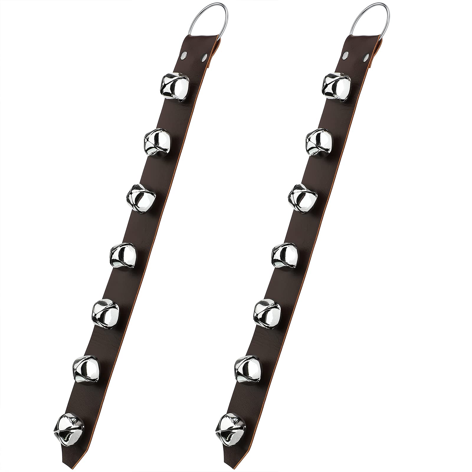 Frienda Hanging Jingle Sleigh Bells 7-Bell Dog Doorbells for Door Knob Faux Leather Belts Dog Training Bells Christmas Decor and
