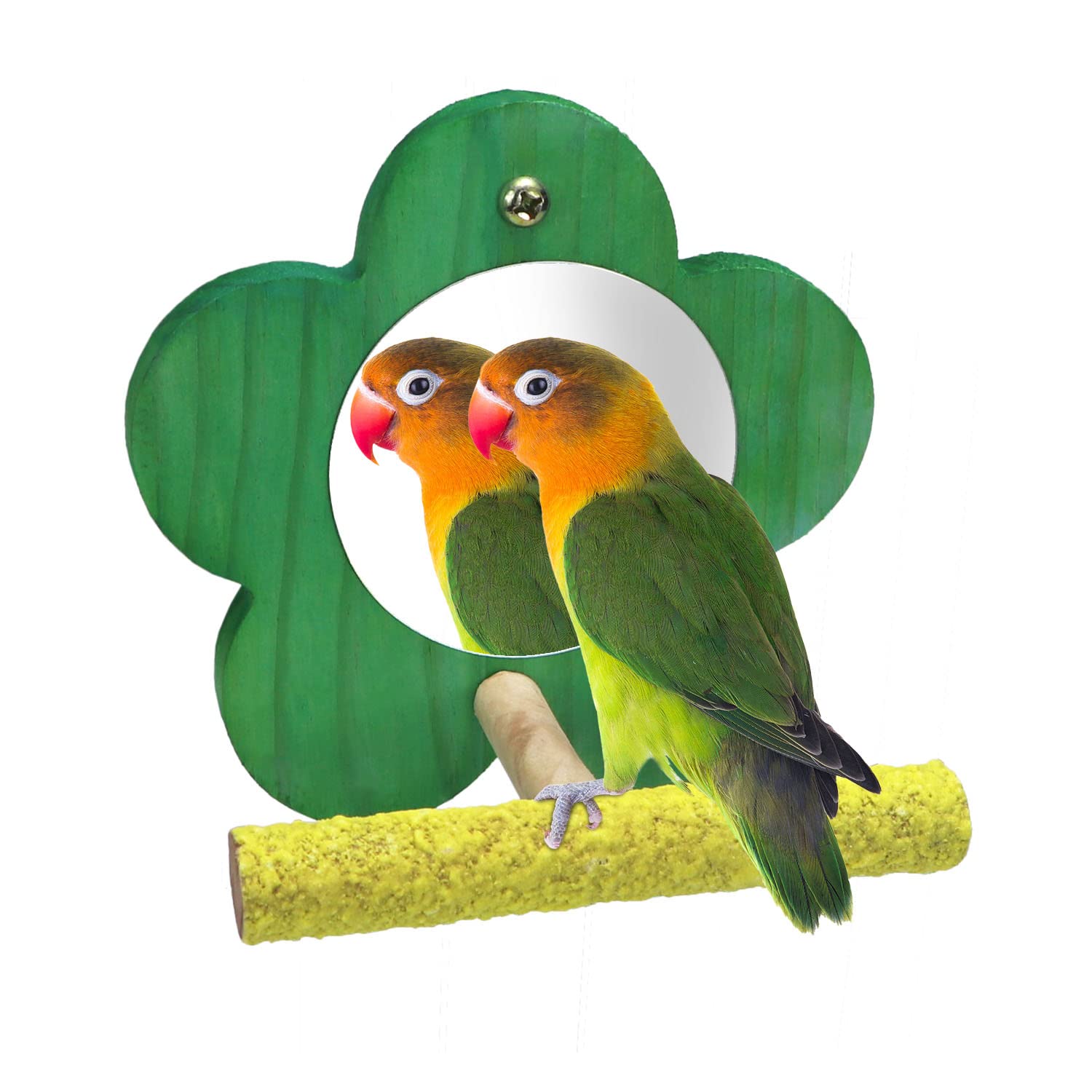 Bird Parrot Mirror With Perch Natural Wood Swing Colorful Sand Grind Paw Trim Beak For Small Parrot Parakeet Cockatiel Lovebird 