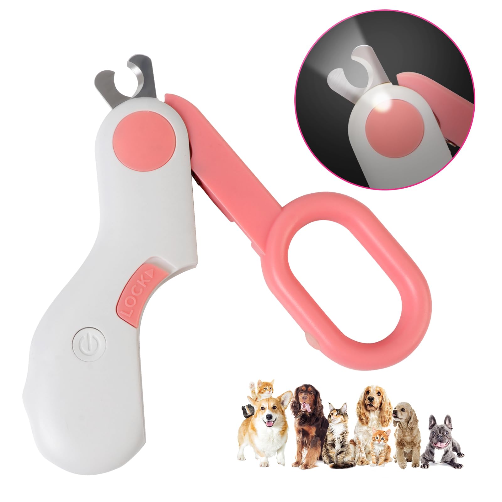 GuLuPets Pink Small Animal Nail Clippers with LED Lights - Professional Claw Trimmer for Dogs, Cats, Bunnies, and More (0.08 lbs)