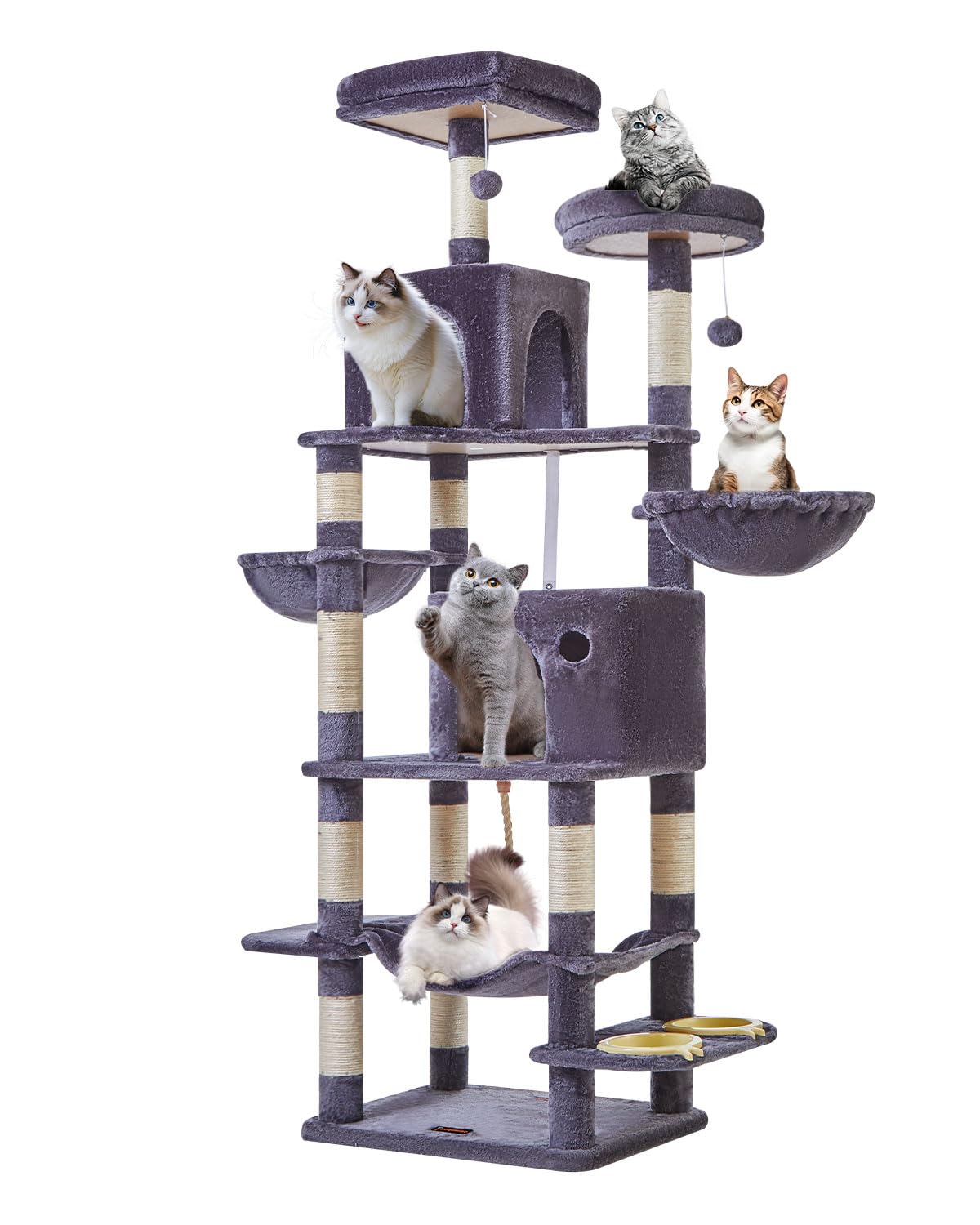 Taoqimiao 76-Inch Cat Tree Cat Tower For Indoor Cats, Plush Multi-Level Cat Condo With 12 Scratching Posts, 2 Perches, 2 Caves, 