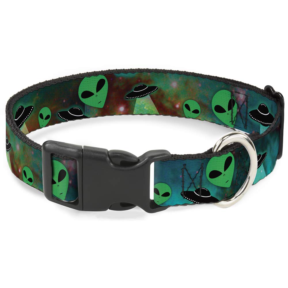 Buckle-Down Plastic Clip Collar - Aliens & Ufo'S Galaxy/Green/Black/White - 1/2 Wide - Fits 6-9 Neck - Small