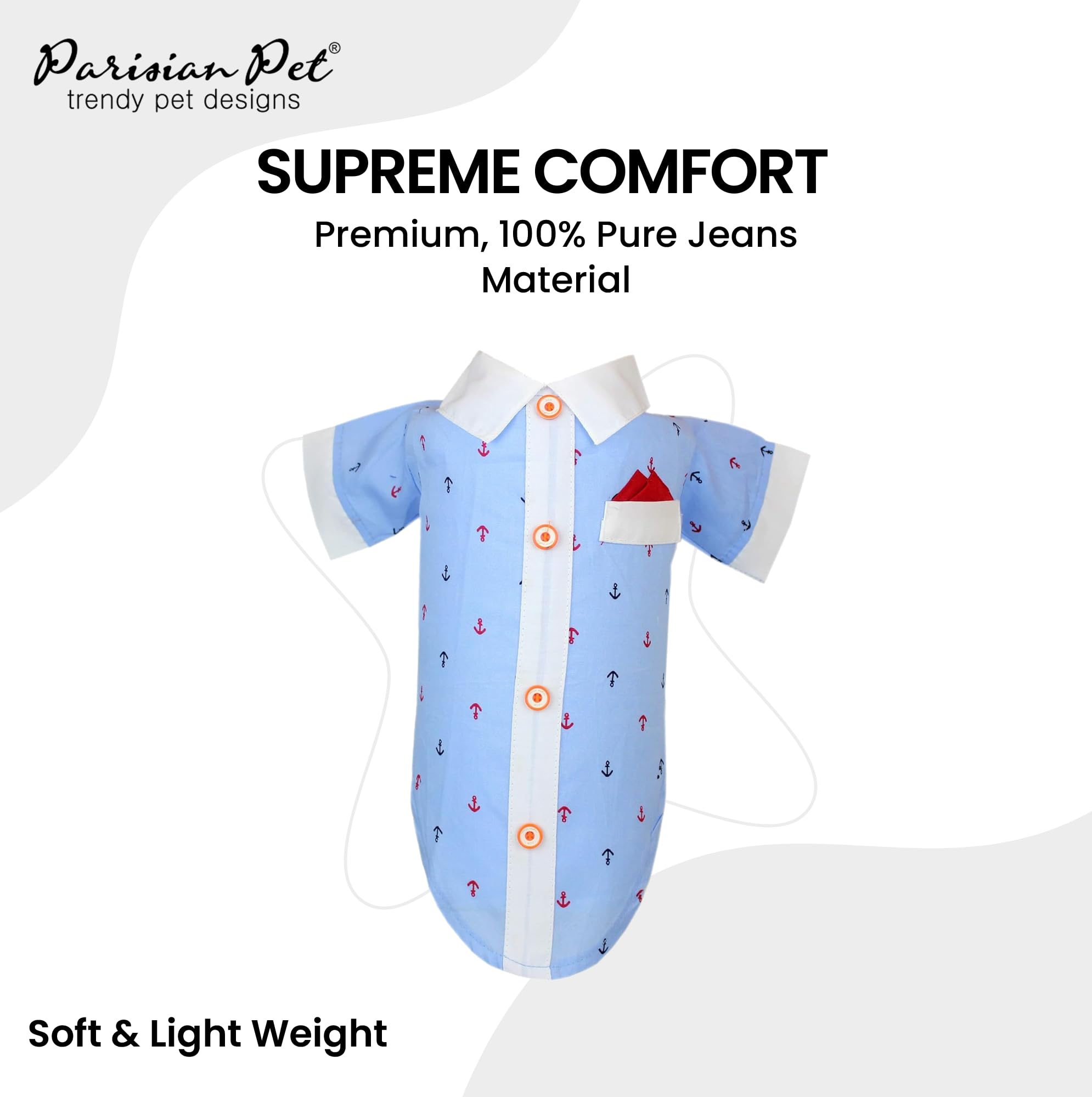 Parisian Pet Dog Shirt - Dog Nautical Costume - 100% Cotton Anchor Dog Clothes - Sleeved Doggie Shirt - Blue And White Dog Costu