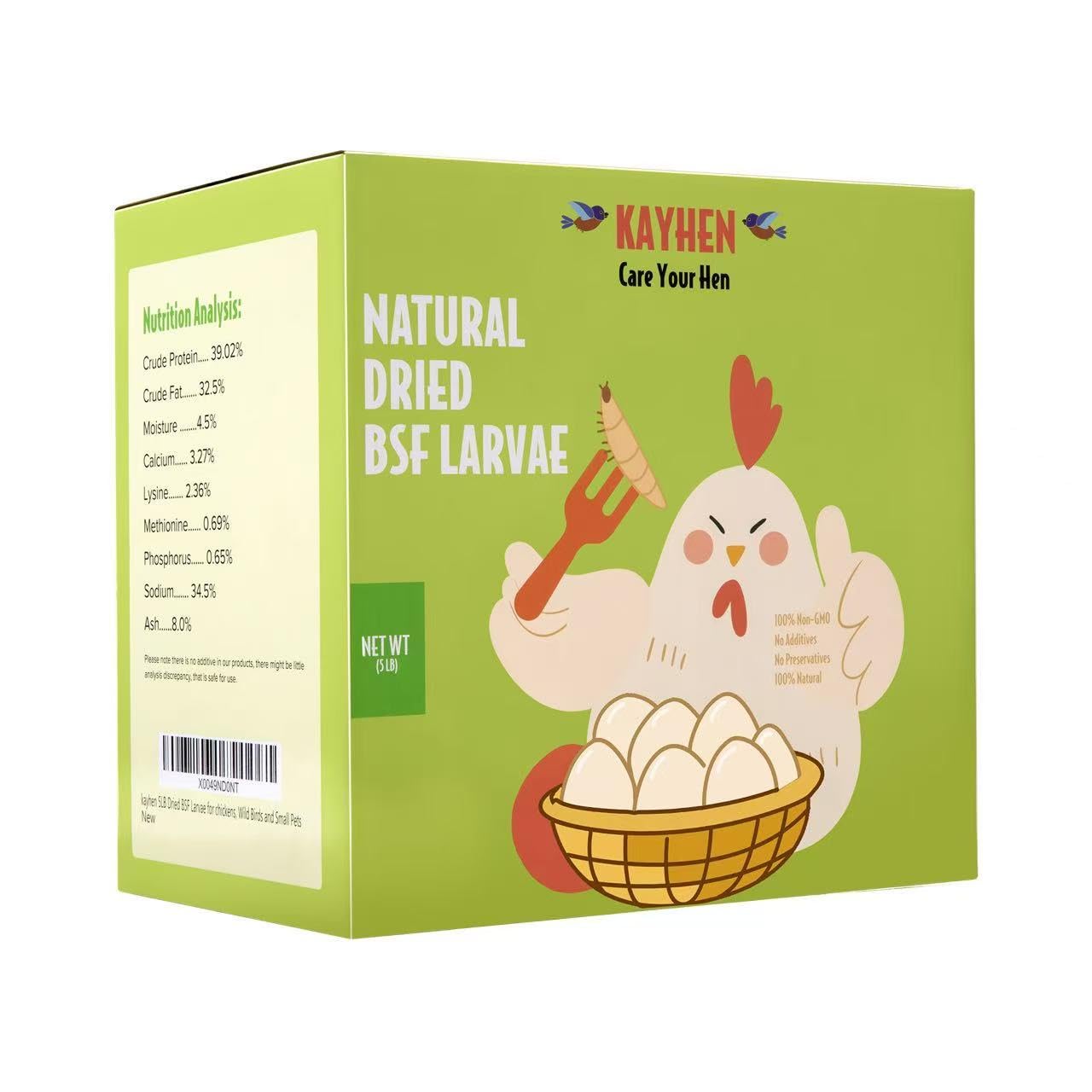 KAYHEN Dried Black Soldier Fly Larvae 5LB Non-GMO BSF Larvae for Chickens More Calcium Than Mealworms High-Protein Chickens Trea