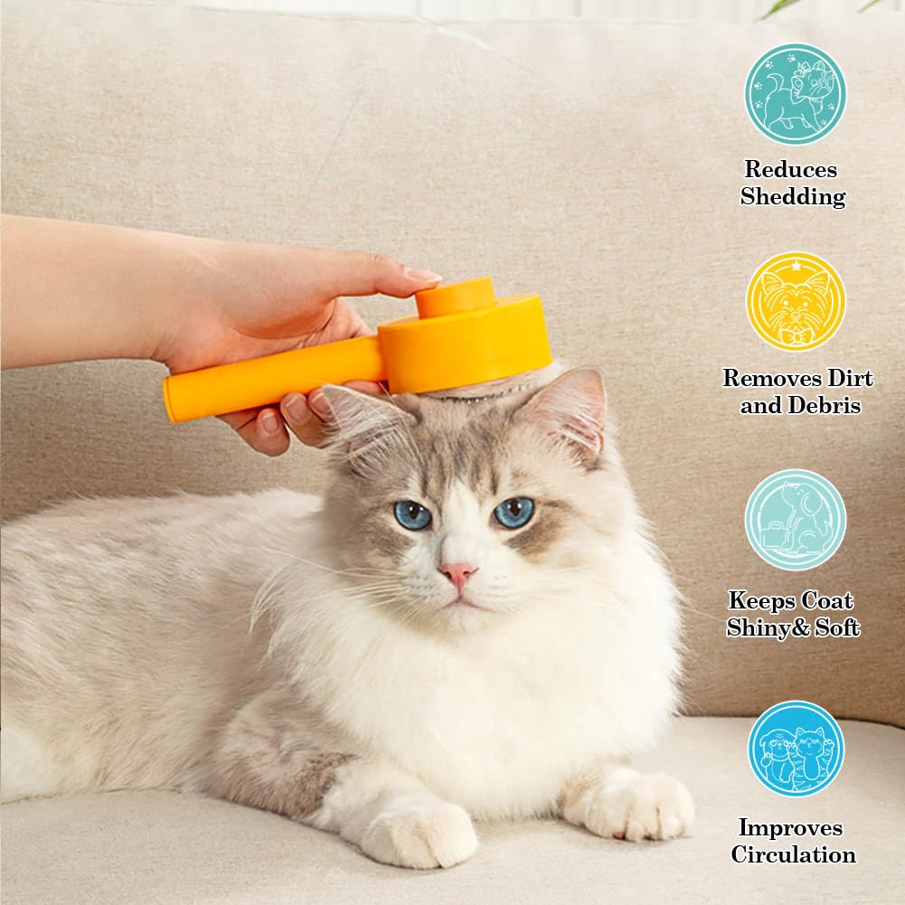 Small Cat Brush For Short Or Long Haired Cats Dogs Rabbits, Cute Dog Brush With Release Button For Massage And Removes Loose Fur