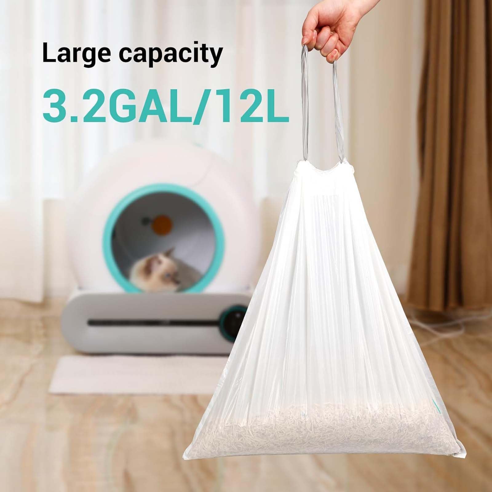 80 Count Waste Bags For Self-Cleaning Cat Litter Box, Replacement Extra Large Cat Litter Box Liners, 4 Rolls Drawstring Trash Ba
