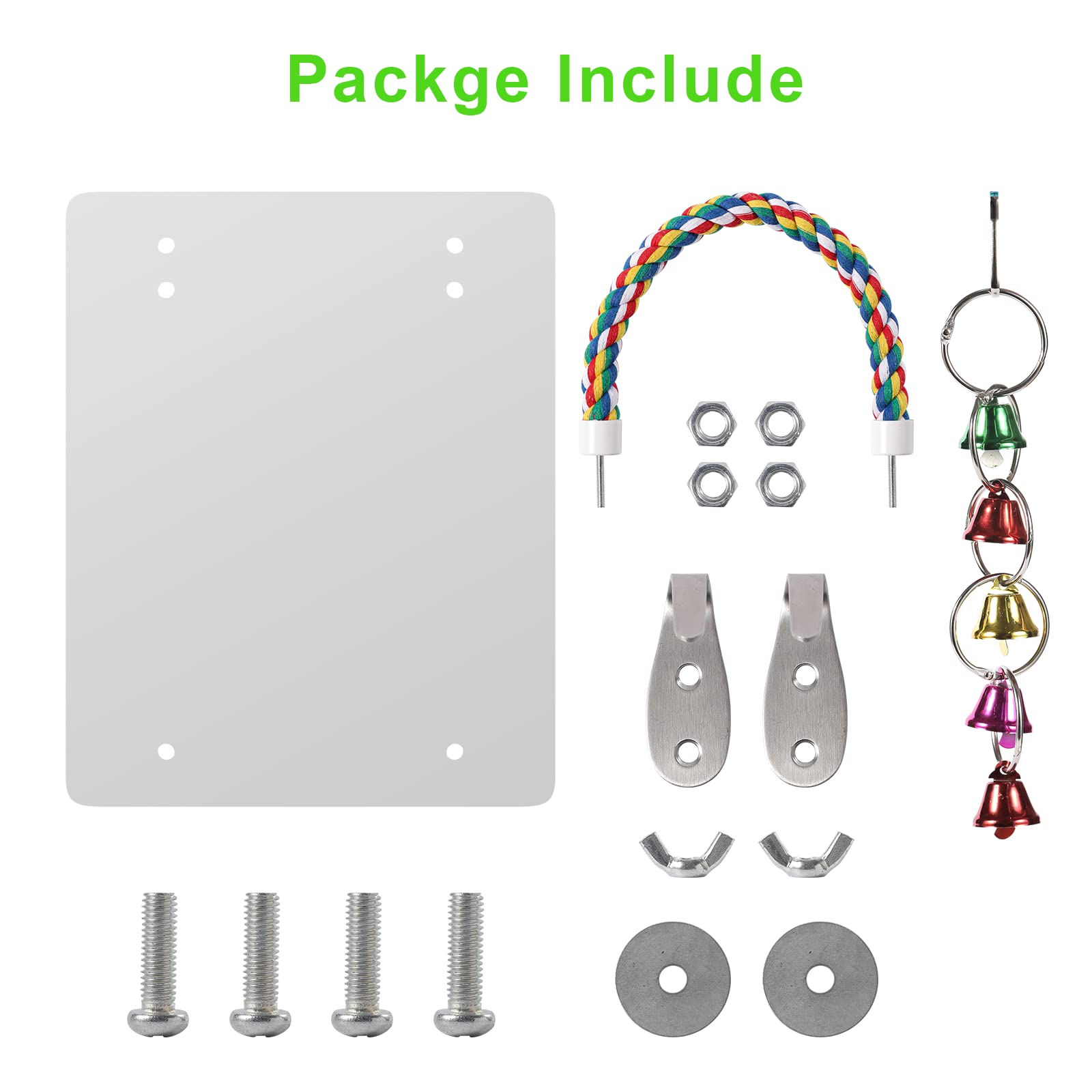 LOPERDEVE 10.6 Bird Mirror with Rope Perch - Swing Toy for Parakeets, Cockatiels, Conures, Lovebirds, and Finches