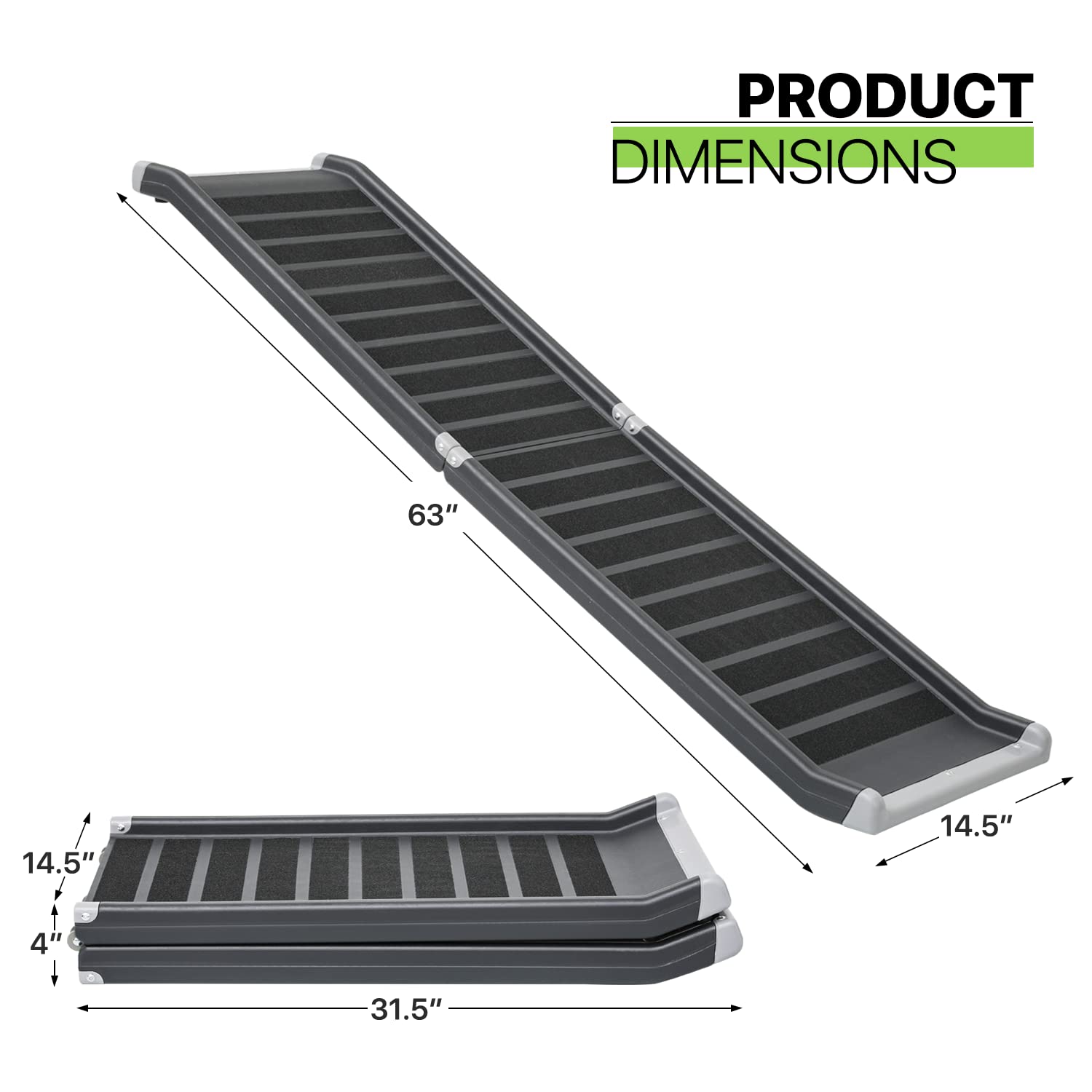 Magshion Folding Dog Ramp For Large Dogs, 63 L Portable Pet Ramp For Cars & Trucks, Non Slip, Metal Frame, Raised Siderails, E