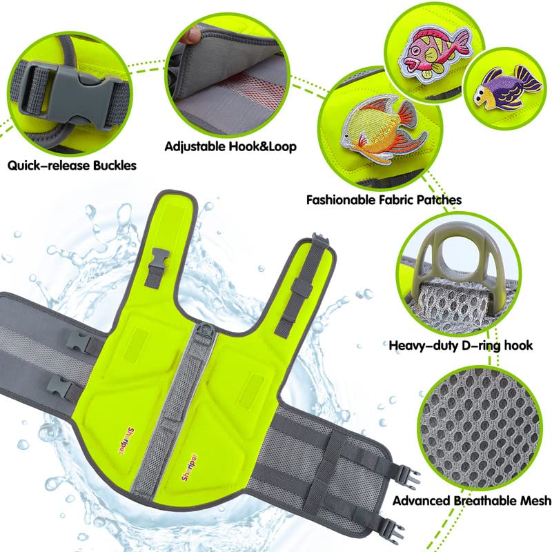 Sheripet Dog Life Jacket, Neoprene Flotation Vest for Large Dogs, X-Large, Green, Reflective Stripes, Double Rescue Handle