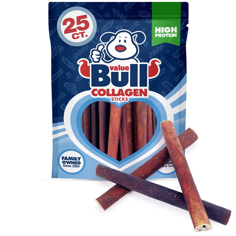 ValueBull USA Collagen Sticks for Dogs, 6 Inch Thick Chews, Natural Long-Lasting Dog Treats, 25 Count - Supports Joints, Skin &
