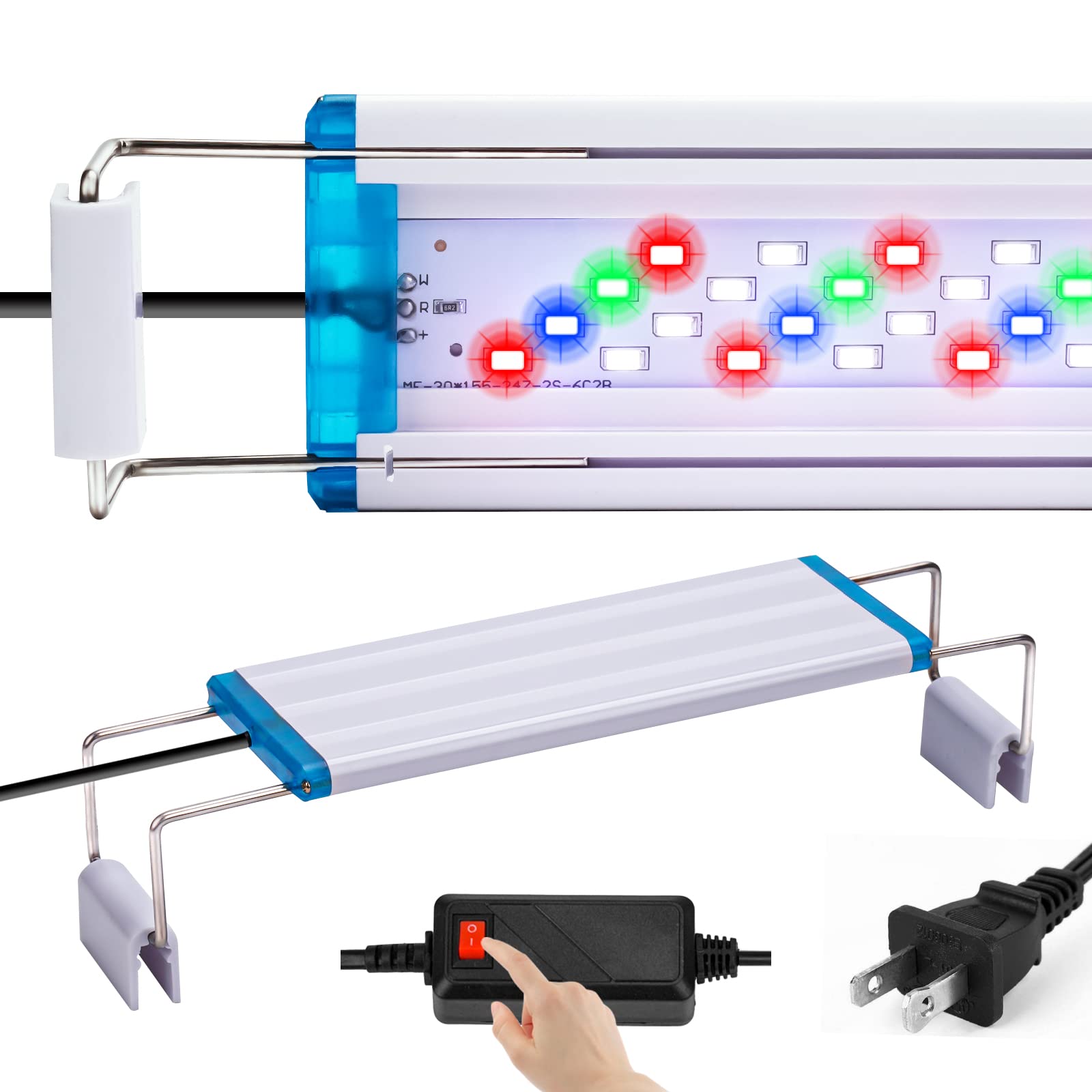 Oltraman Led Aquarium Light Full Spectrum Fish Tank Lights 7' 8' 10' 12' 8W Multi-Color Freshwater Saltwater Plant Lamp White Blue Red Leds