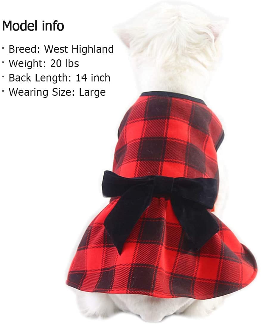 Kyeese Christmas Dog Dress Red Buffalo Check Dog Dresses With Bowtie Medium Dog Dress