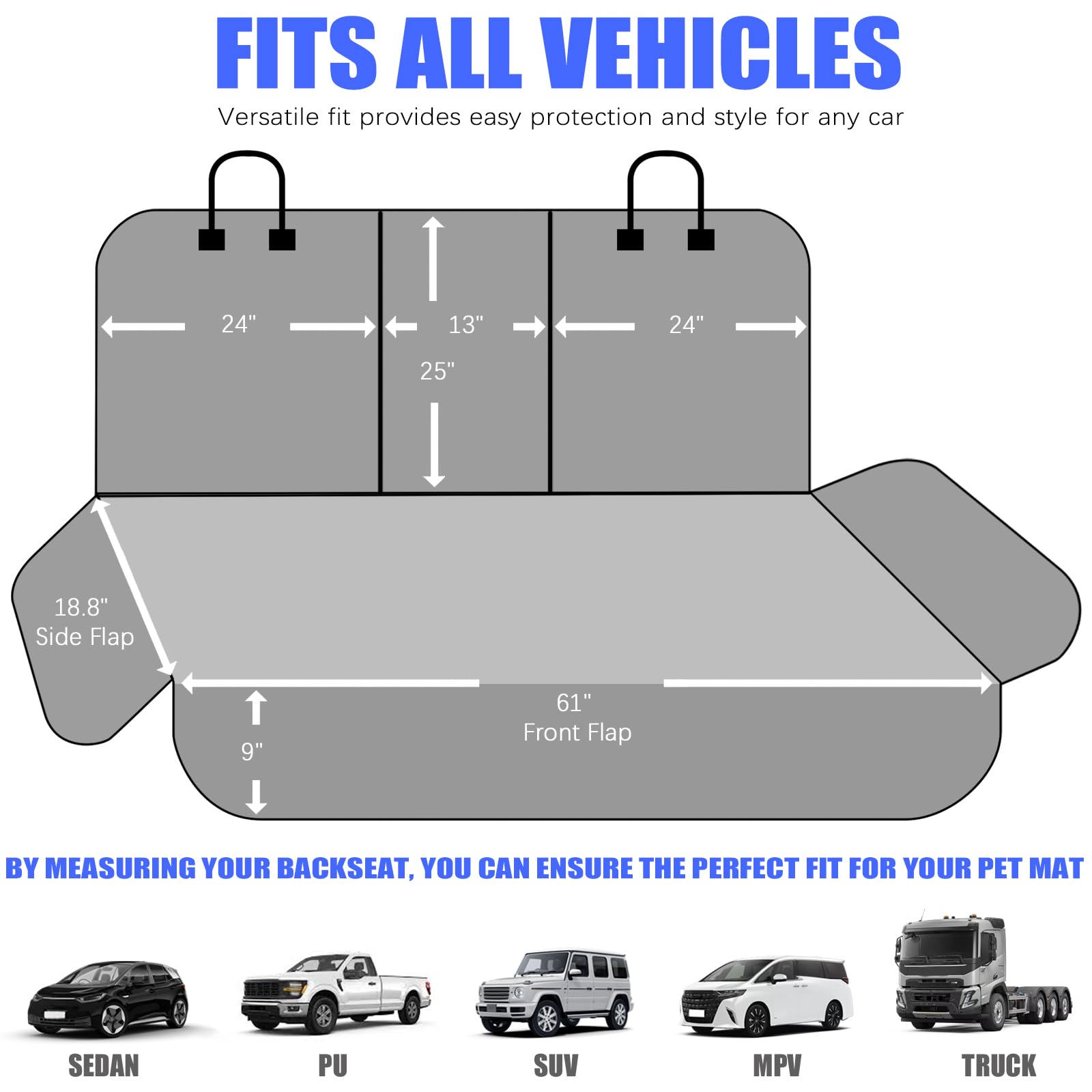 Yonktoo Dog Car Seat Cover For Back Seat,Car Seat Cover 60/40 Split Bench For Small Cars,Suvs,Trucks - X-Large - 61'' W