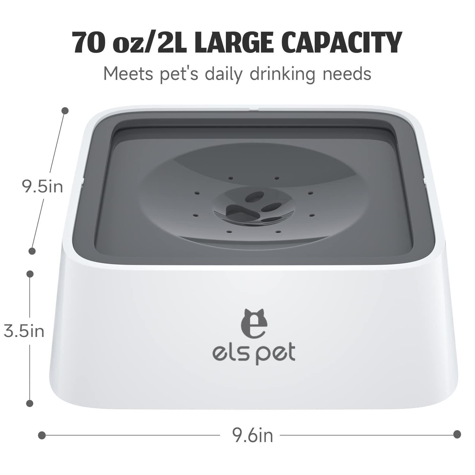 Els Pet Dog Bowl No Spill, Pet Water Bowl No Drip Slow Water Feeder Cat Bowl, Pet Water Dispenser 70Oz/2L Large Capacity Travel Water Bowl For Dogs, Cats