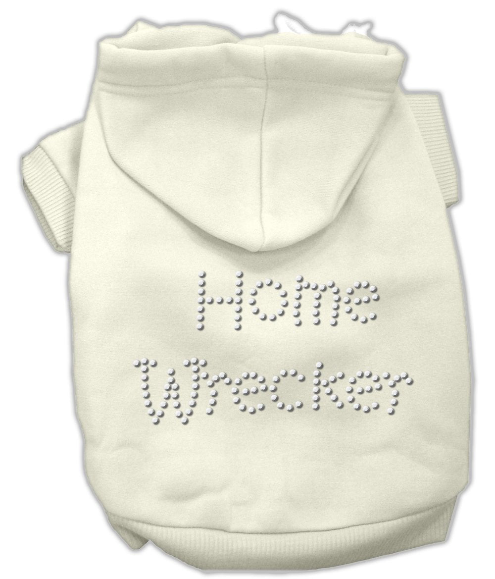 Pet, Dog & Cat Hoodie Rhinestone, Home Wrecker Cream XL (14-20 lbs.)